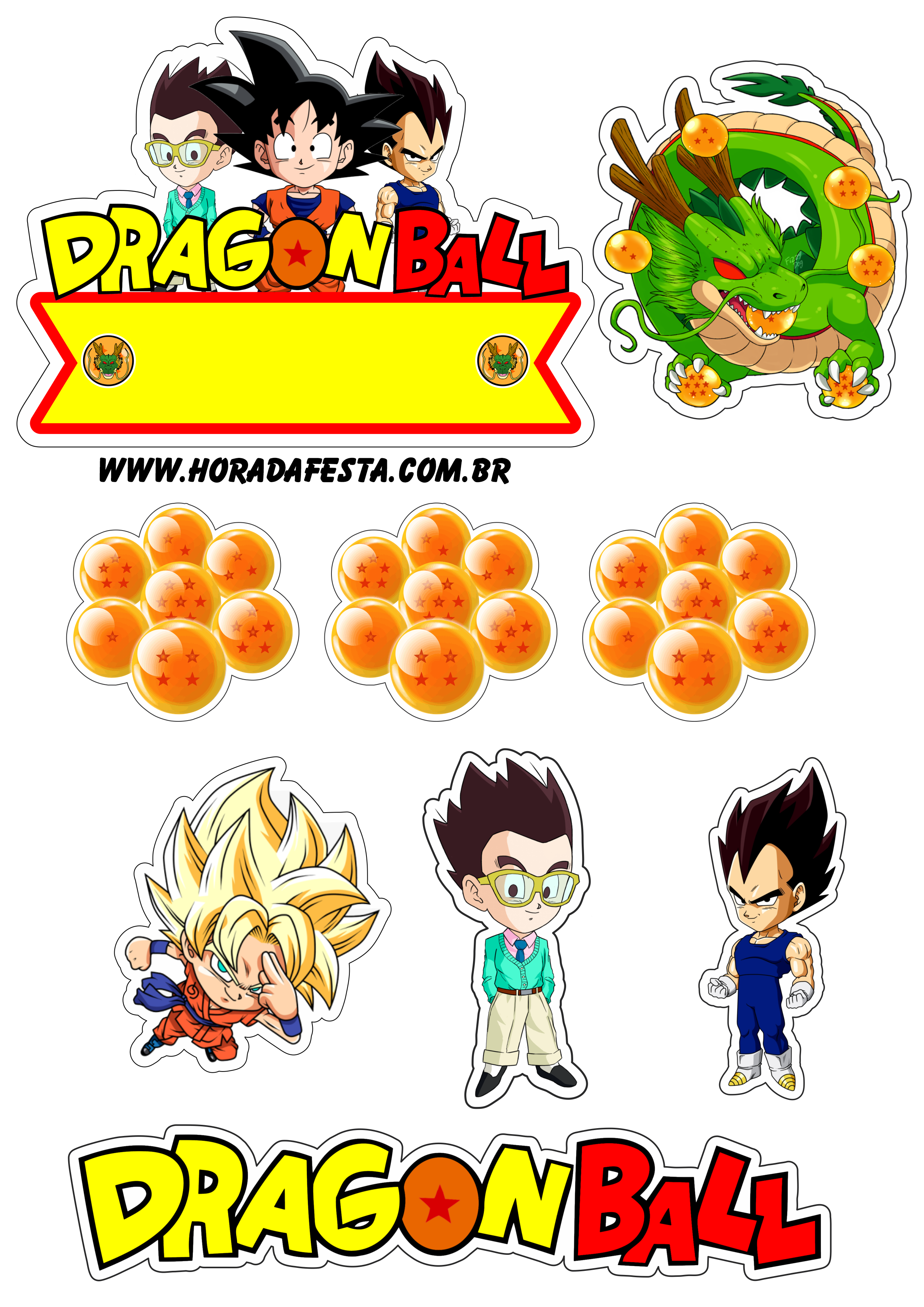 Dragon ball Z cute chibi decoração de aniversário topo de bolo para imprimir anime png