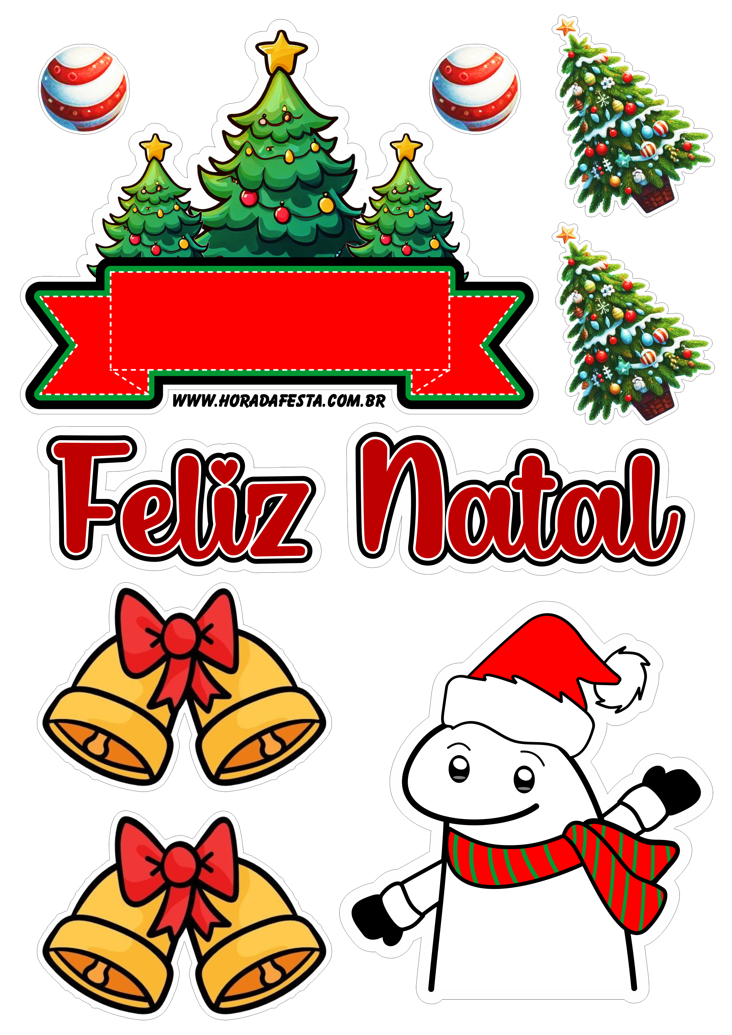 Topo de bolo para imprimir feliz natal flork of cows sinos de Belém png