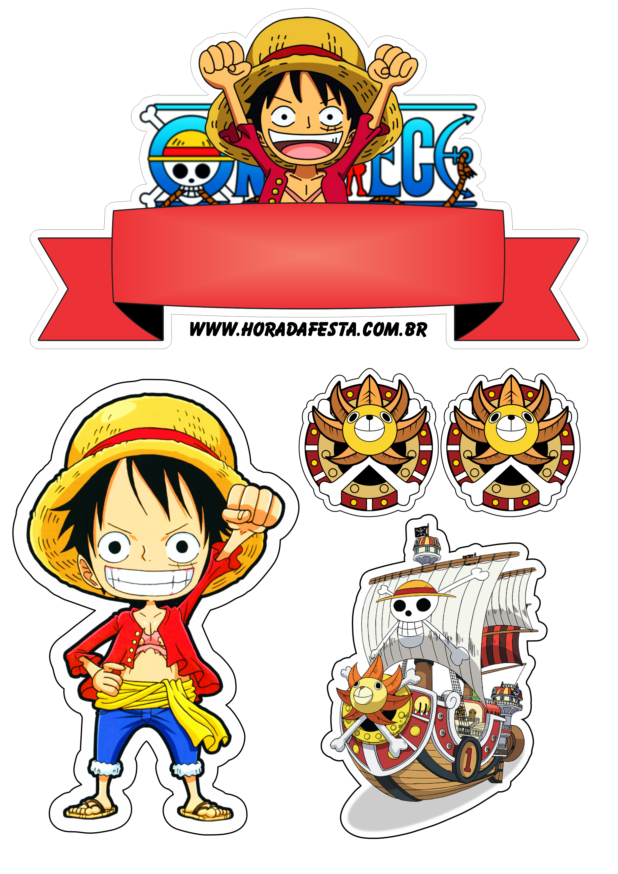 Topo de bolo para imprimir One piece fazendo a nossa festa aniversário infantil papelaria criativa png