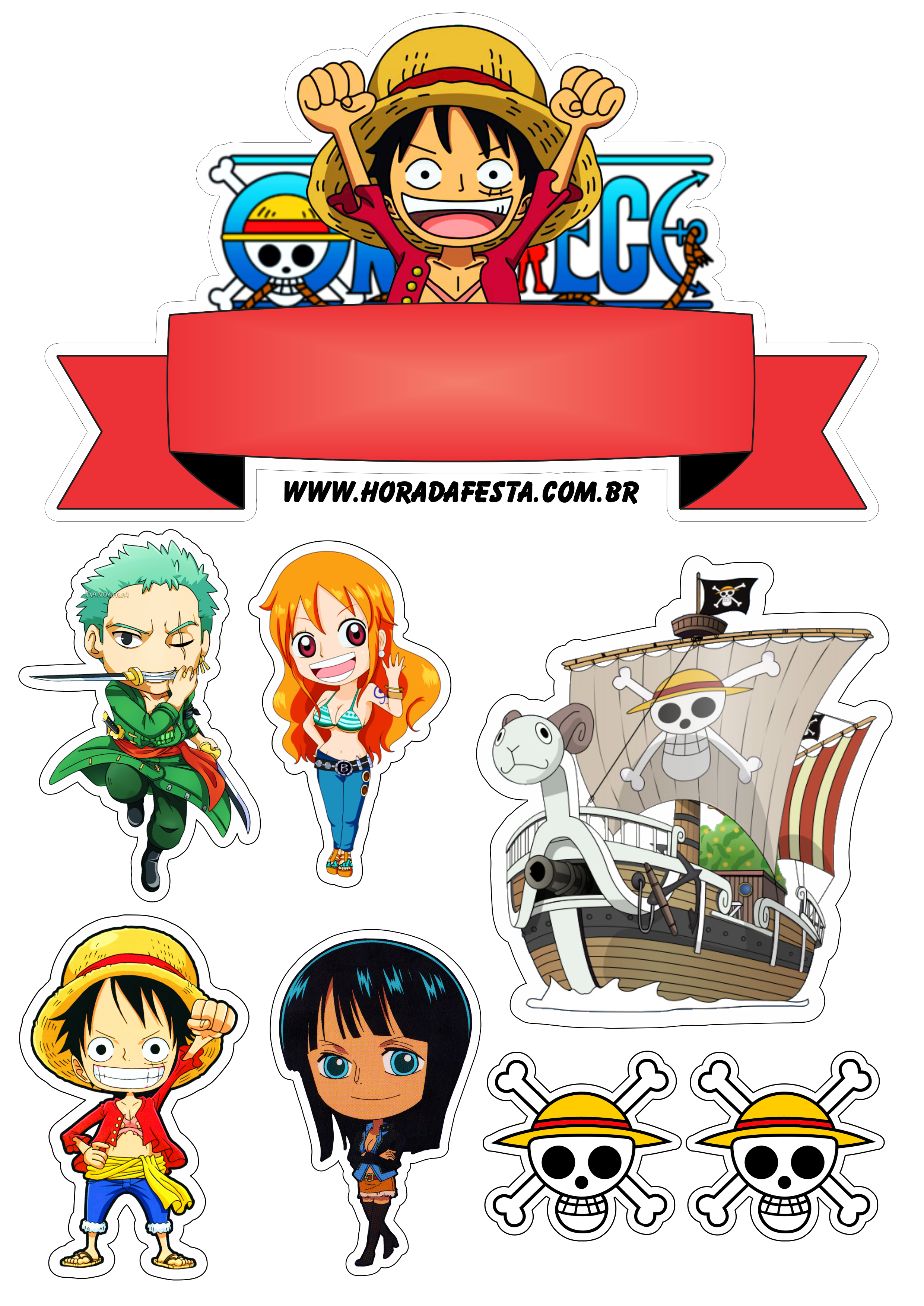 Topo de bolo para imprimir One piece festa pronta aniversário infantil papelaria criativa renda extra com personalizados png