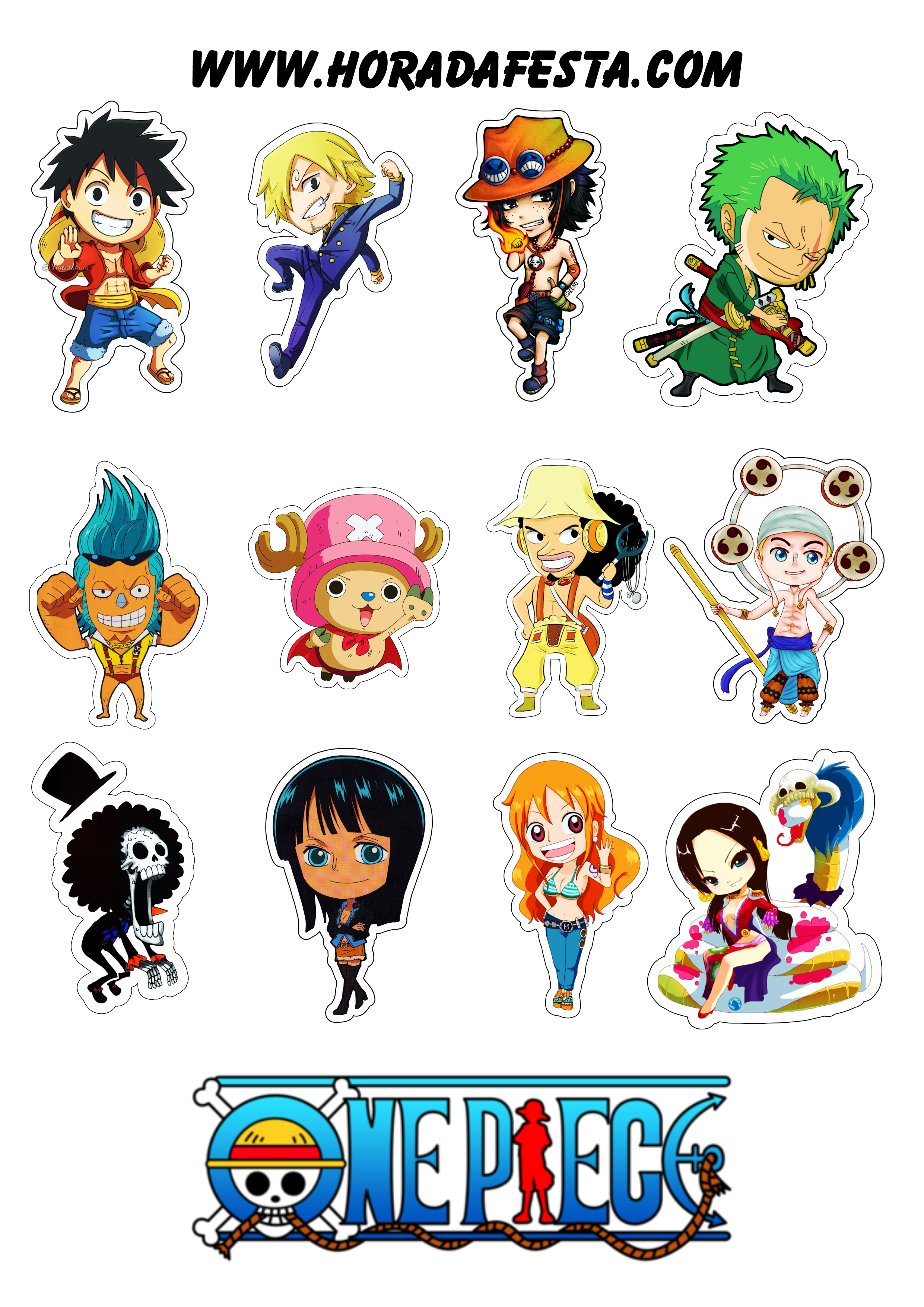 One piece personagens cute chibi adesivos e tags para cupcake com contorno festa pronta artes gráficas anime png