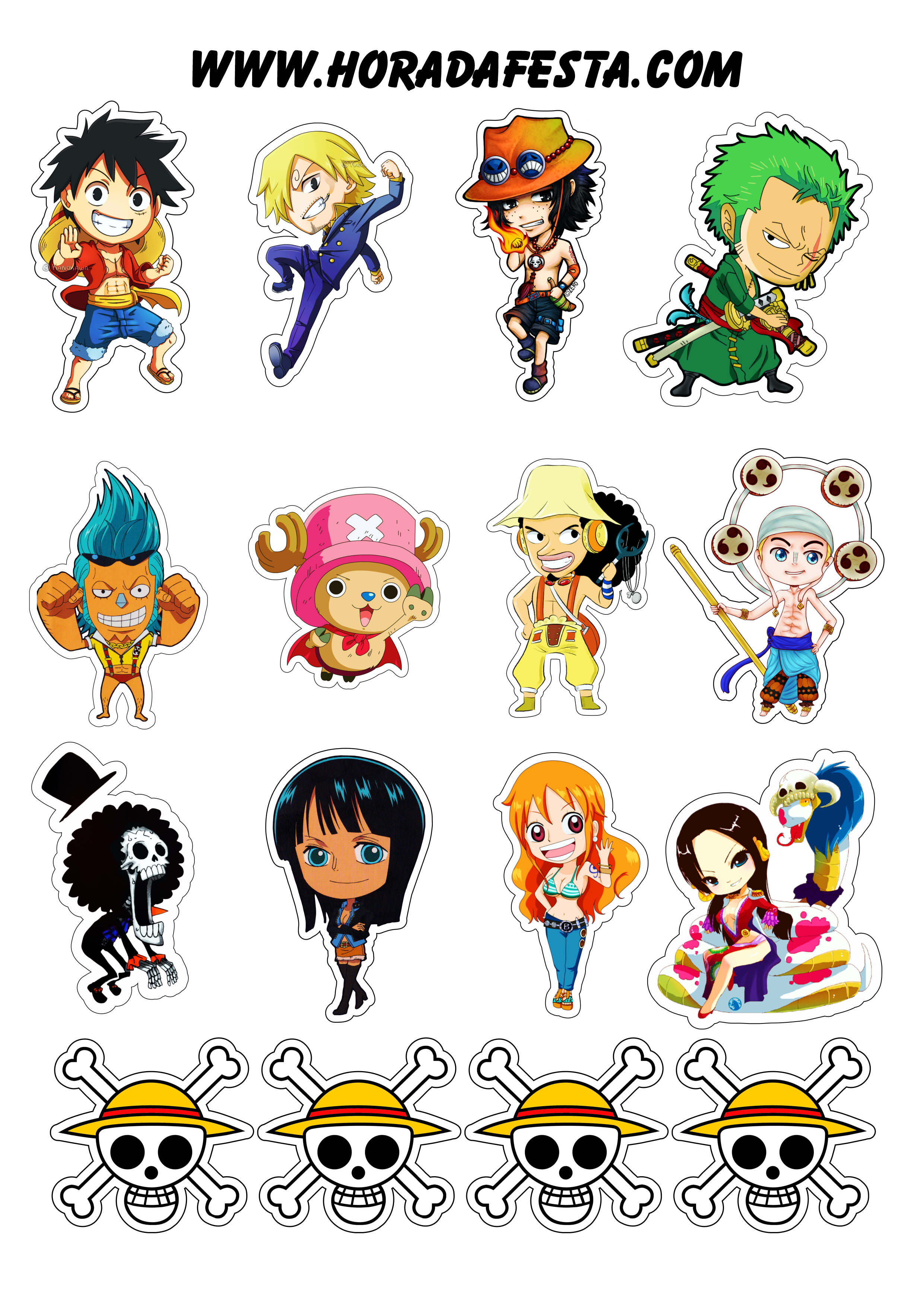 One piece personagens cute chibi adesivos e tags para cupcake com contorno festa pronta artes gráficas anime japonês png