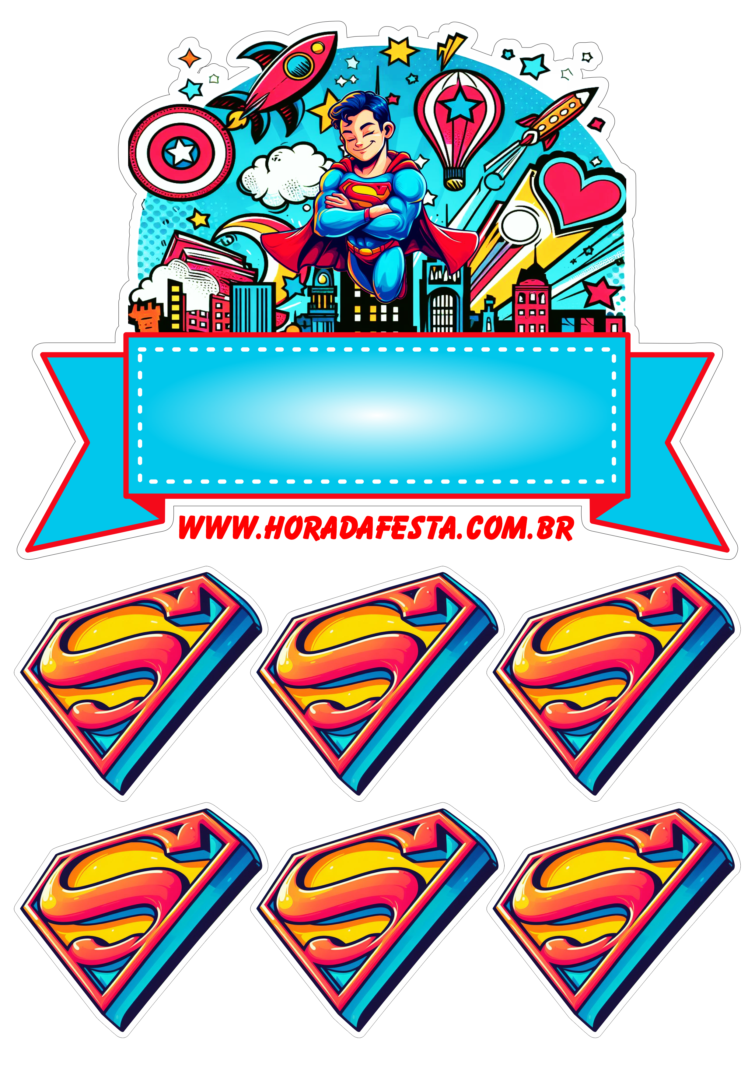 Topo de bolo para festa de aniversário tema Super Homem história em quadrinhos dc comics png