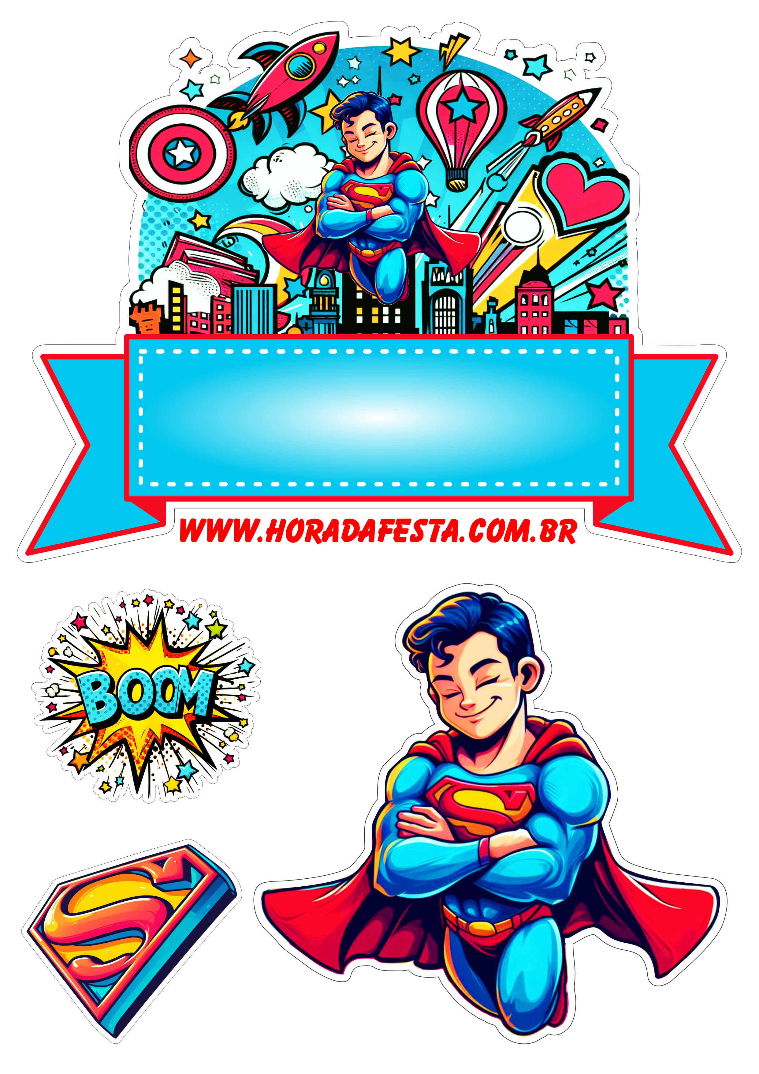 Topo de bolo para festa de aniversário tema Super Homem história em quadrinhos dc comics renda extra com personalizados design png