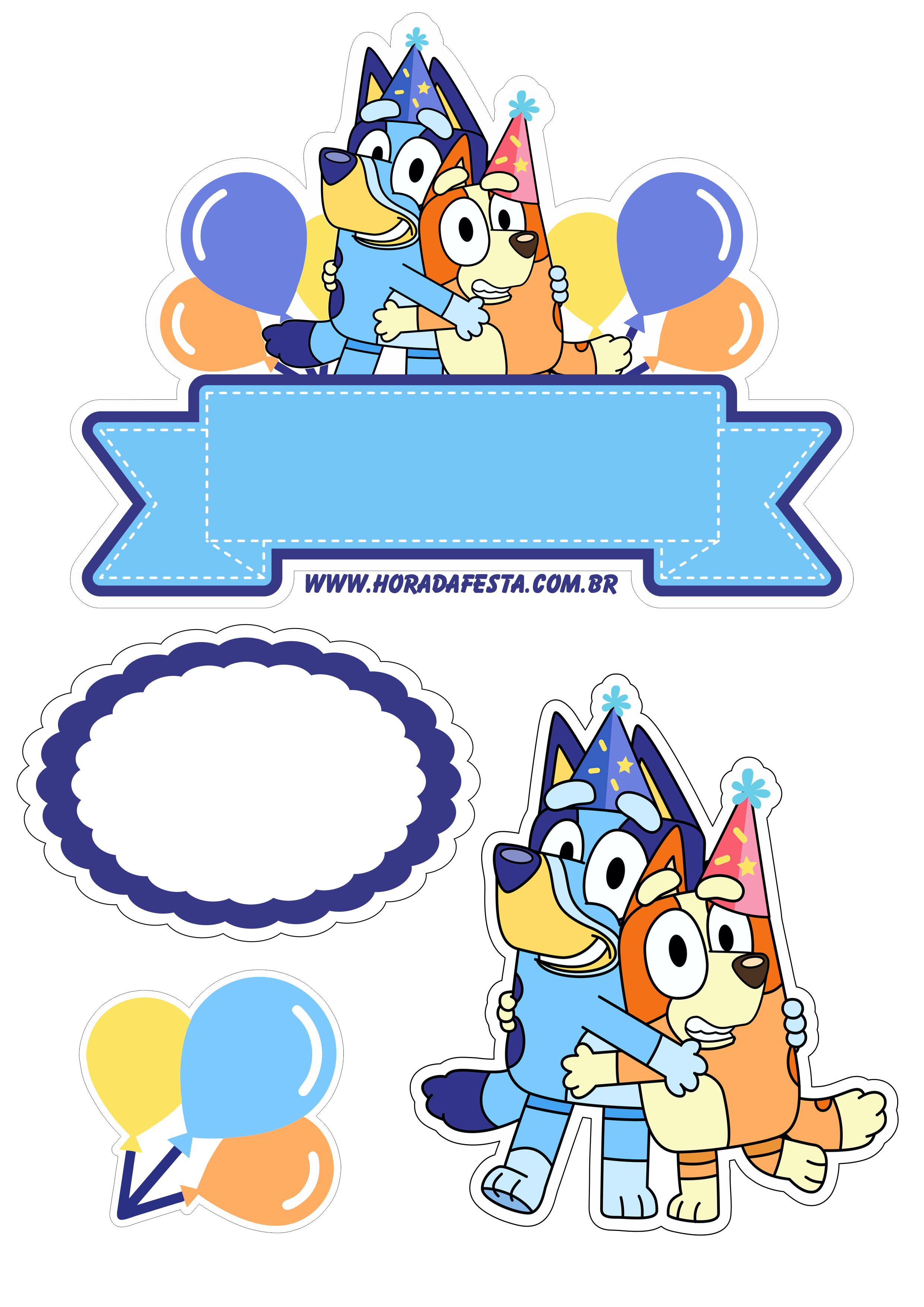 Topo de bolo para imprimir Bluey desenho disney cachorrinhos aniversário infantil png