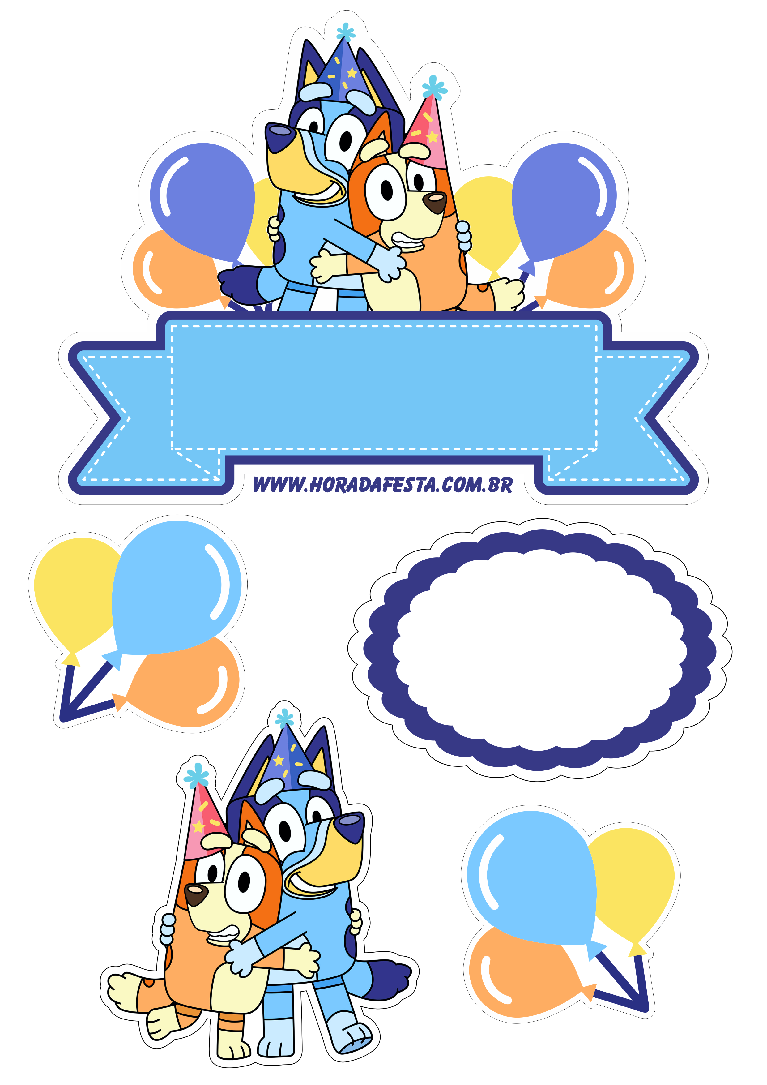 Topo de bolo para imprimir Bluey desenho disney cachorrinhos aniversário infantil festa pronta png