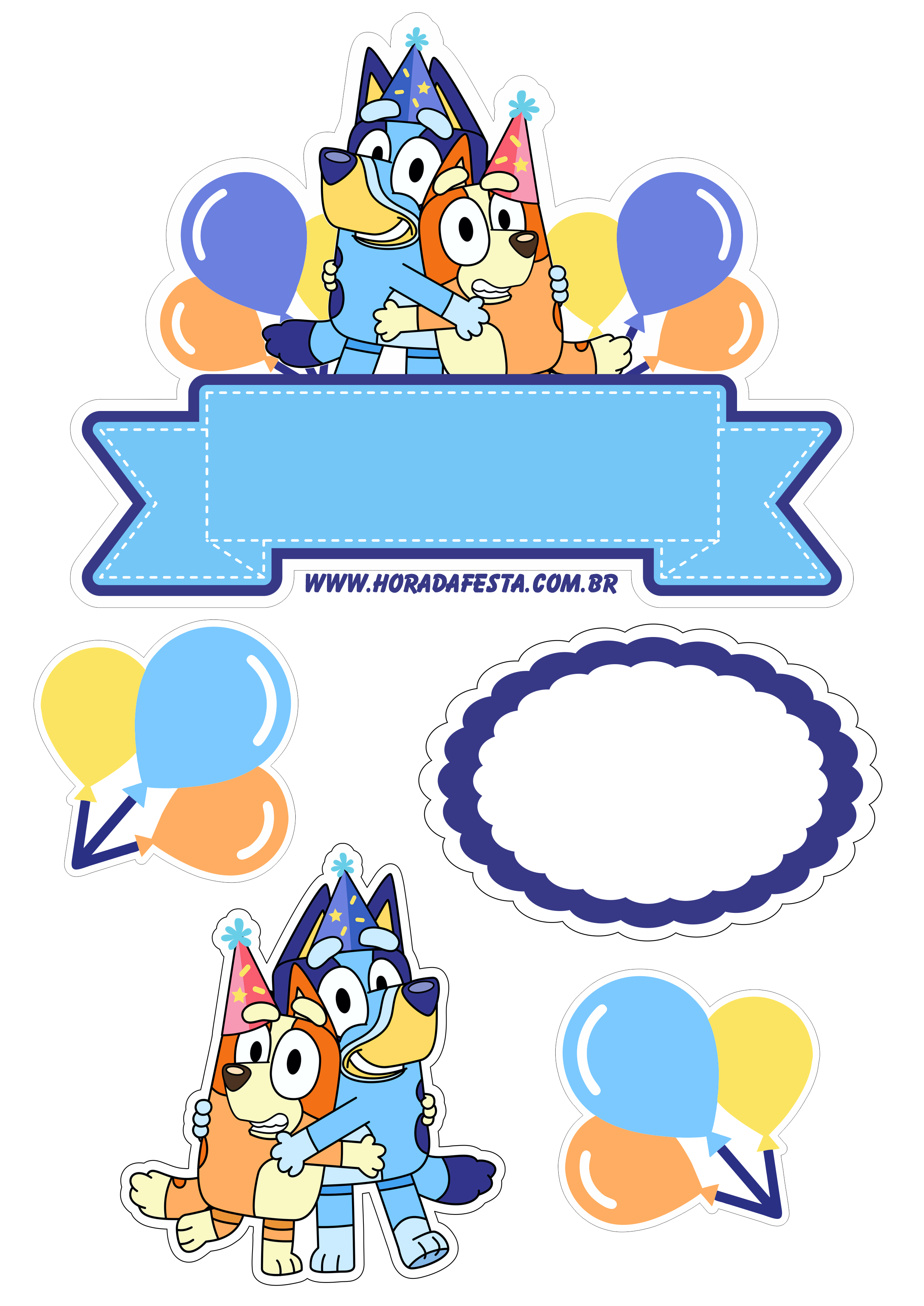 Topo de bolo para imprimir Bluey desenho disney cachorrinhos