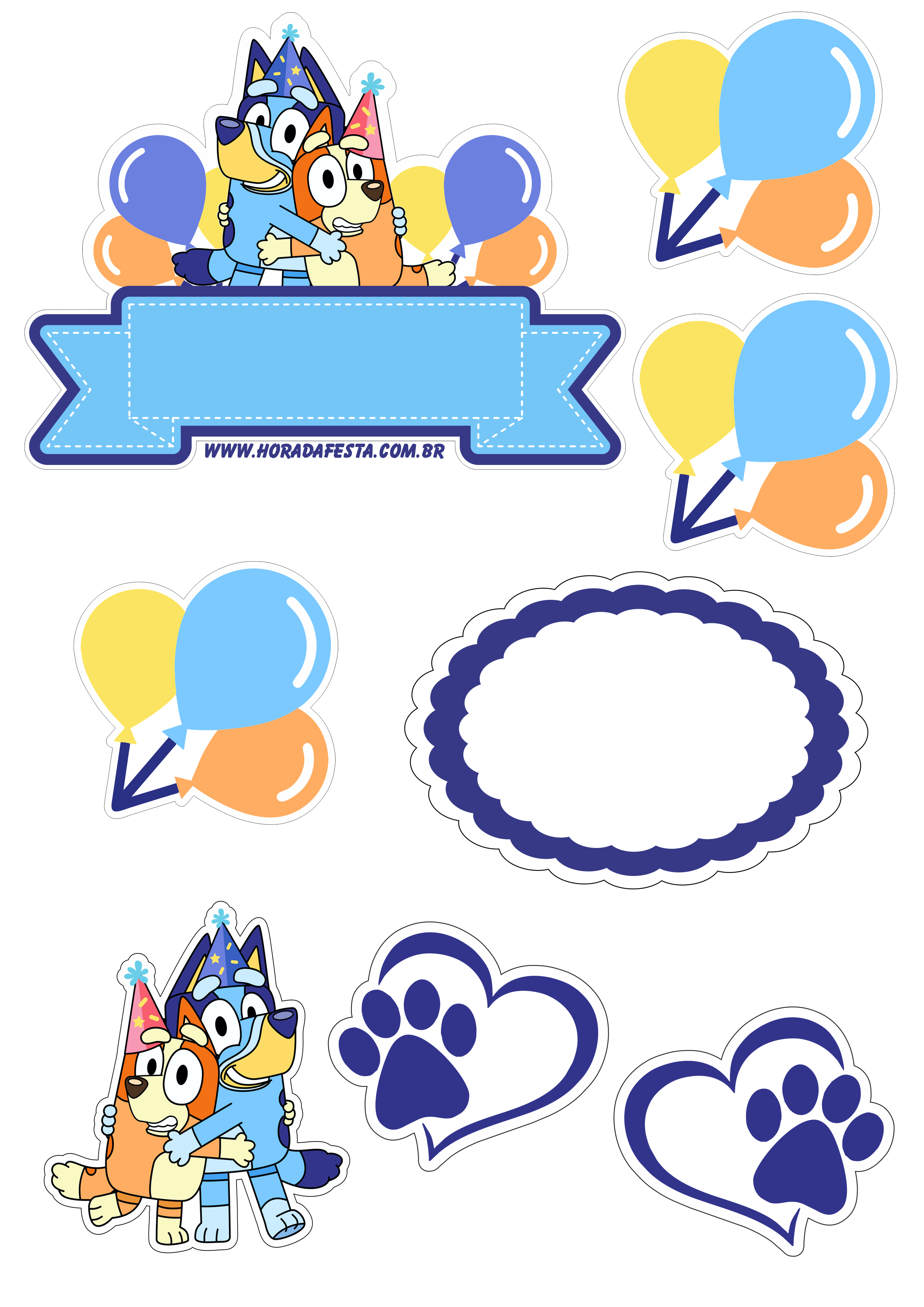 Topo de bolo para imprimir Bluey desenho disney cachorrinhos aniversário infantil festa pronta decoração png