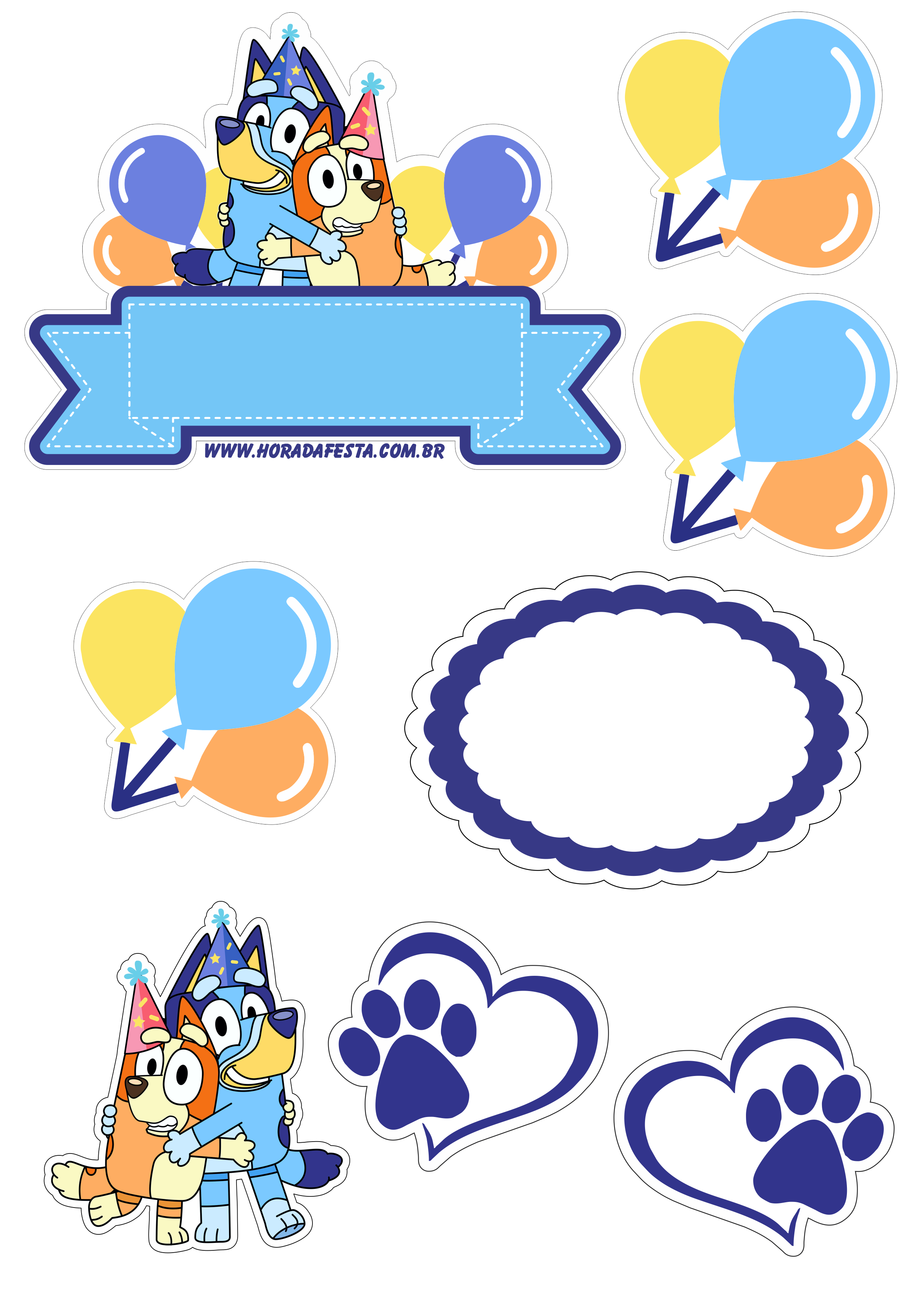 Topo de bolo para imprimir Bluey desenho disney cachorrinhos aniversário infantil  festa pronta decoração png