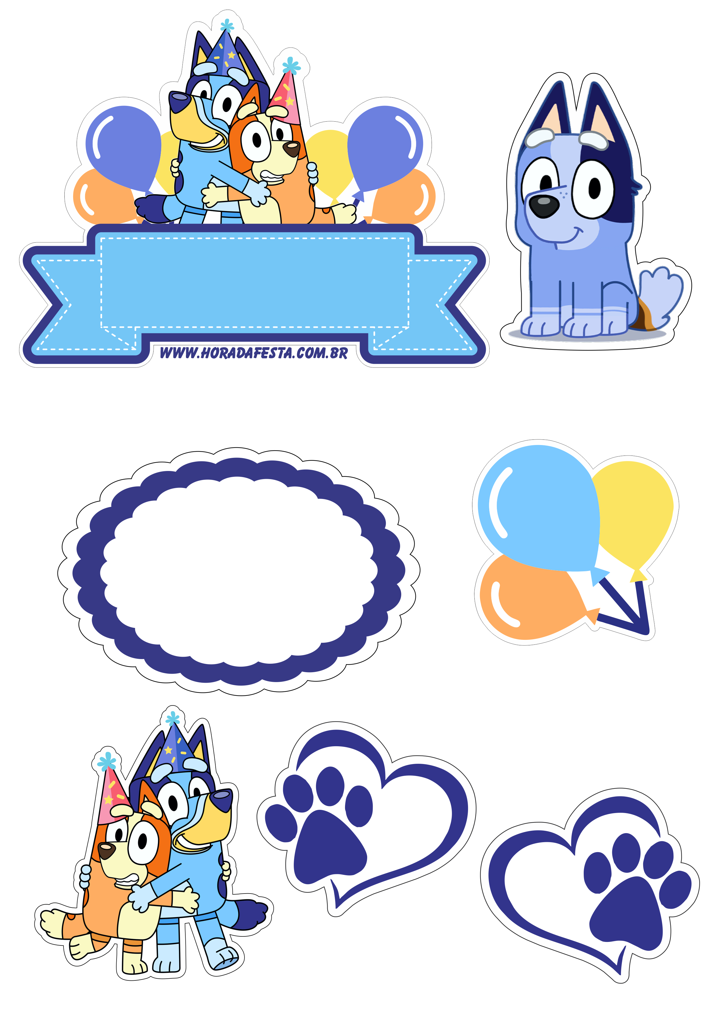 Topo de bolo para imprimir Bluey desenho disney cachorrinhos aniversário infantil festa pronta decoração recorte png