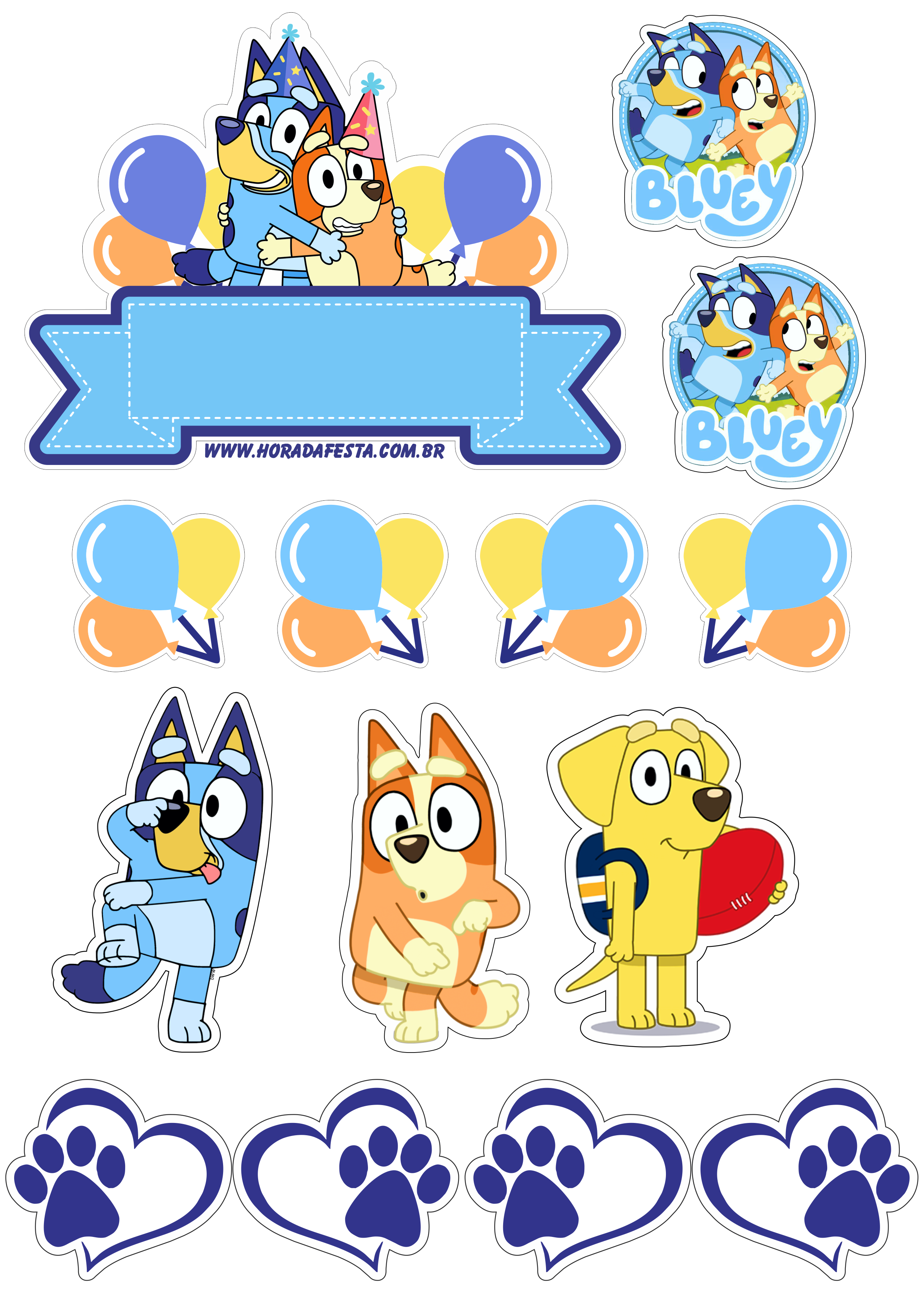 Topo de bolo para imprimir Bluey e sua turma desenho disney cachorrinhos aniversário infantil festa pronta decoração png