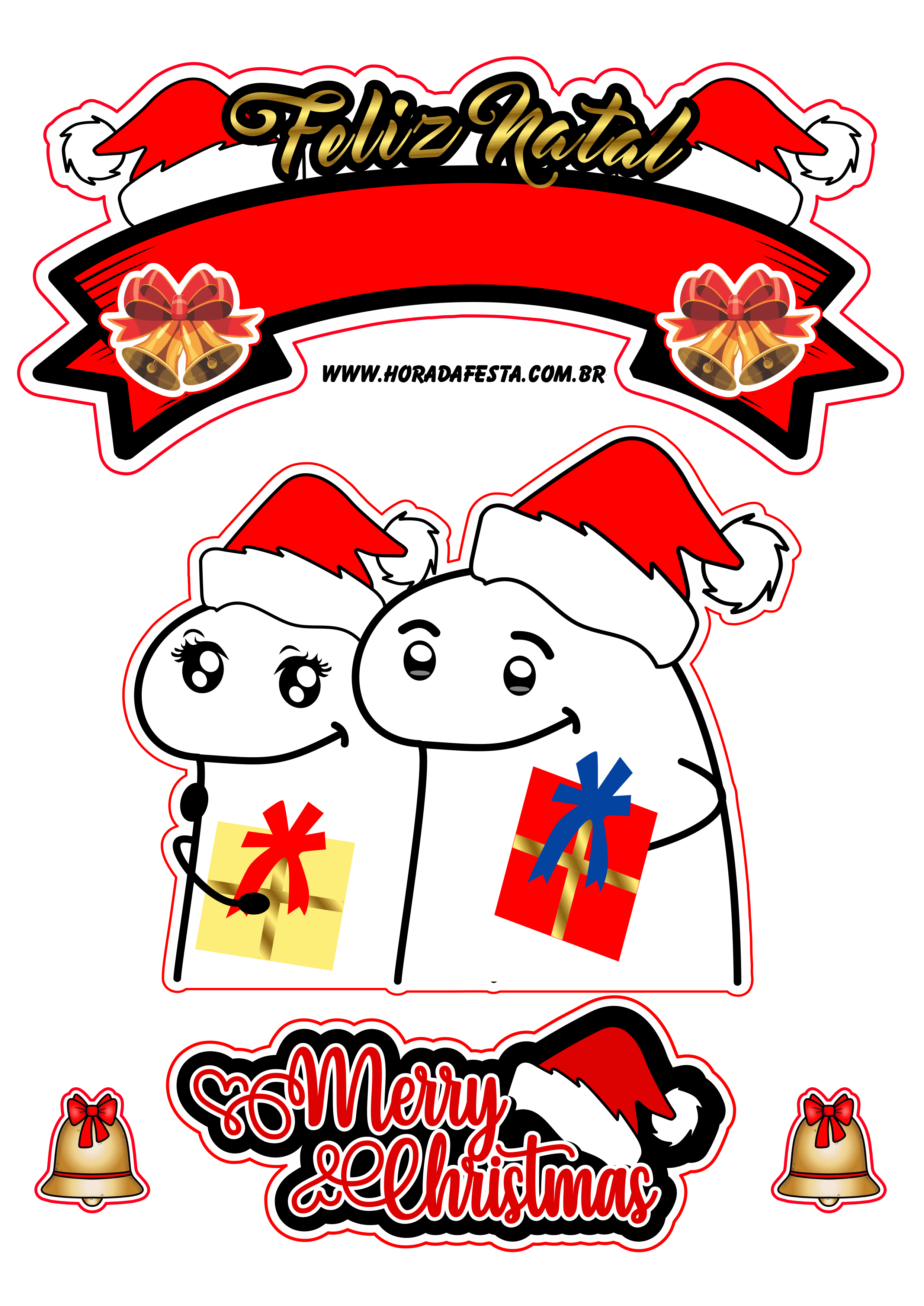 Feliz natal topo de bolo flork of cows casal apaixonado presente de natal Merry christmas png