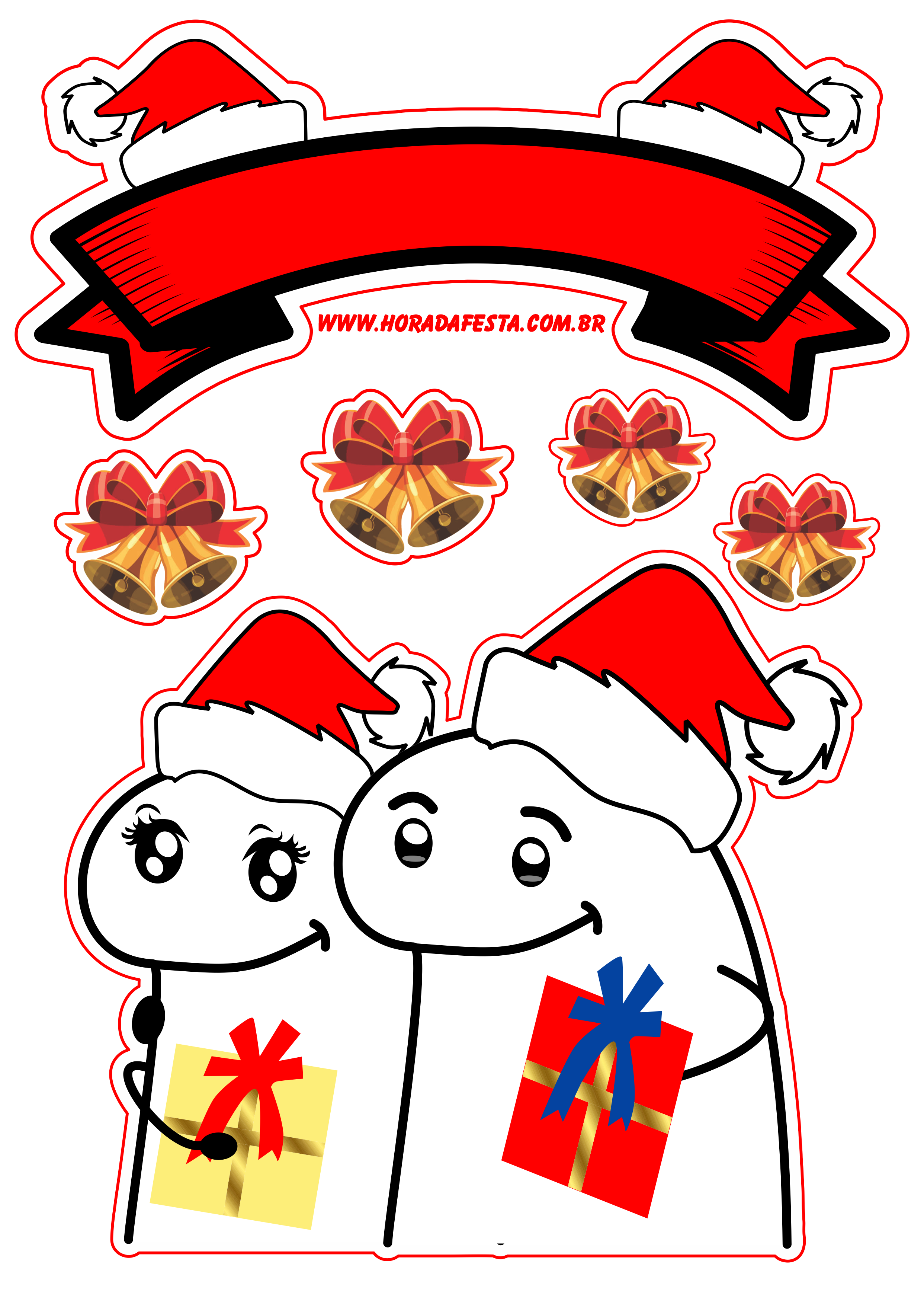 Natal topo de bolo flork of cows sinos natalinos presente casal apaixonado png
