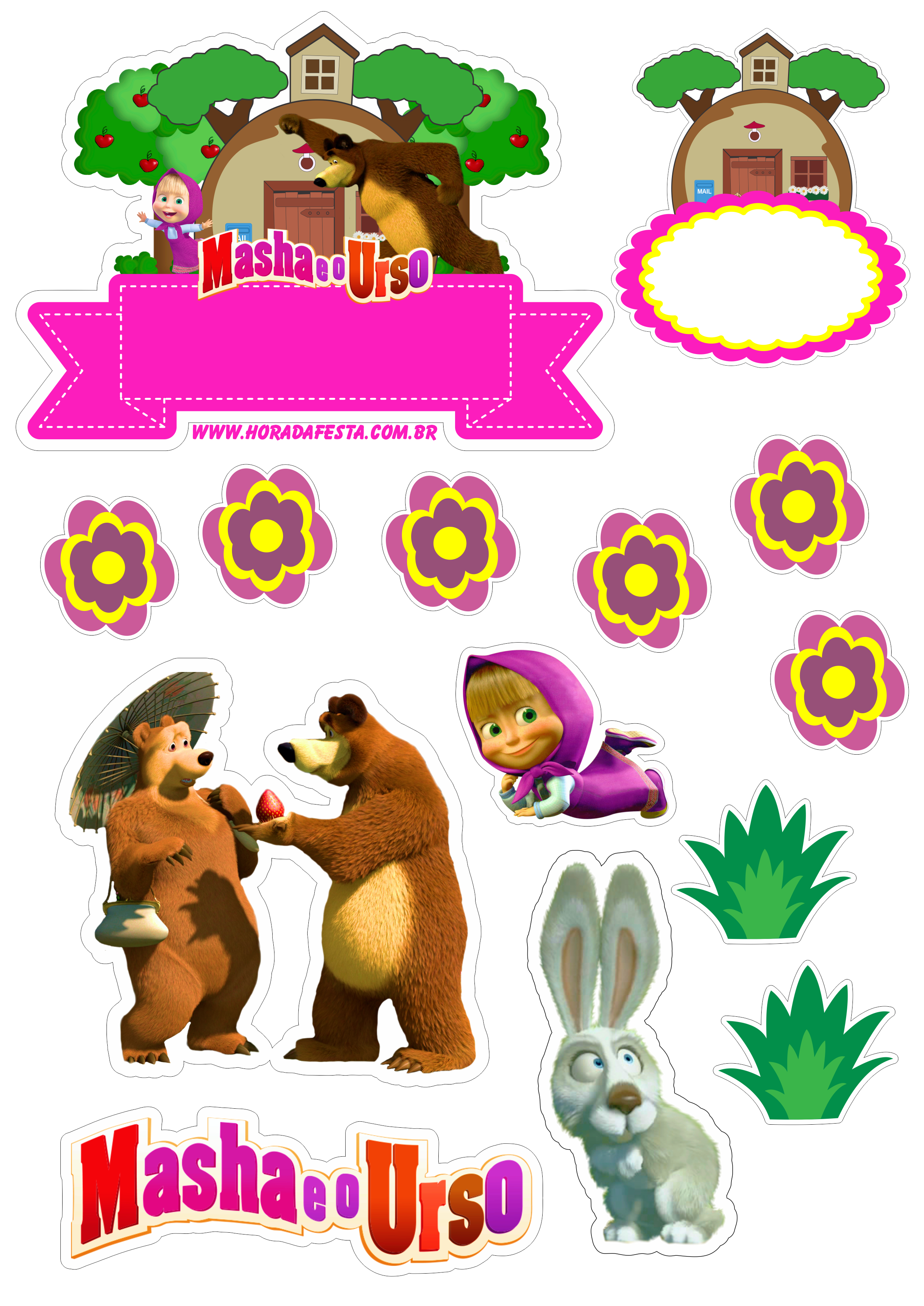 Festa de aniversário topo de bolo Masha e o Urso papelaria criativa png