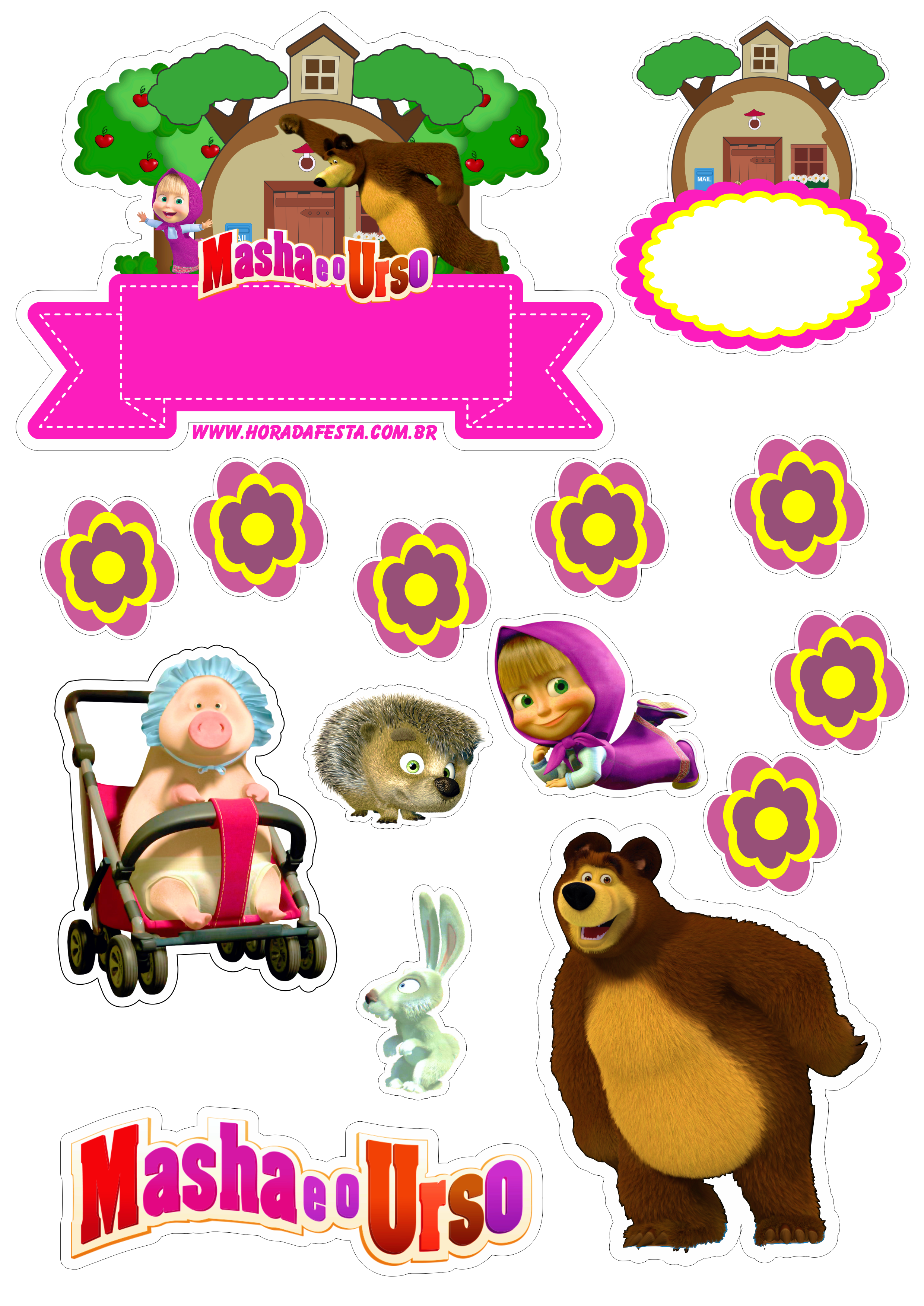 Festa de aniversário topo de bolo Masha e o Urso papelaria criativa animais png
