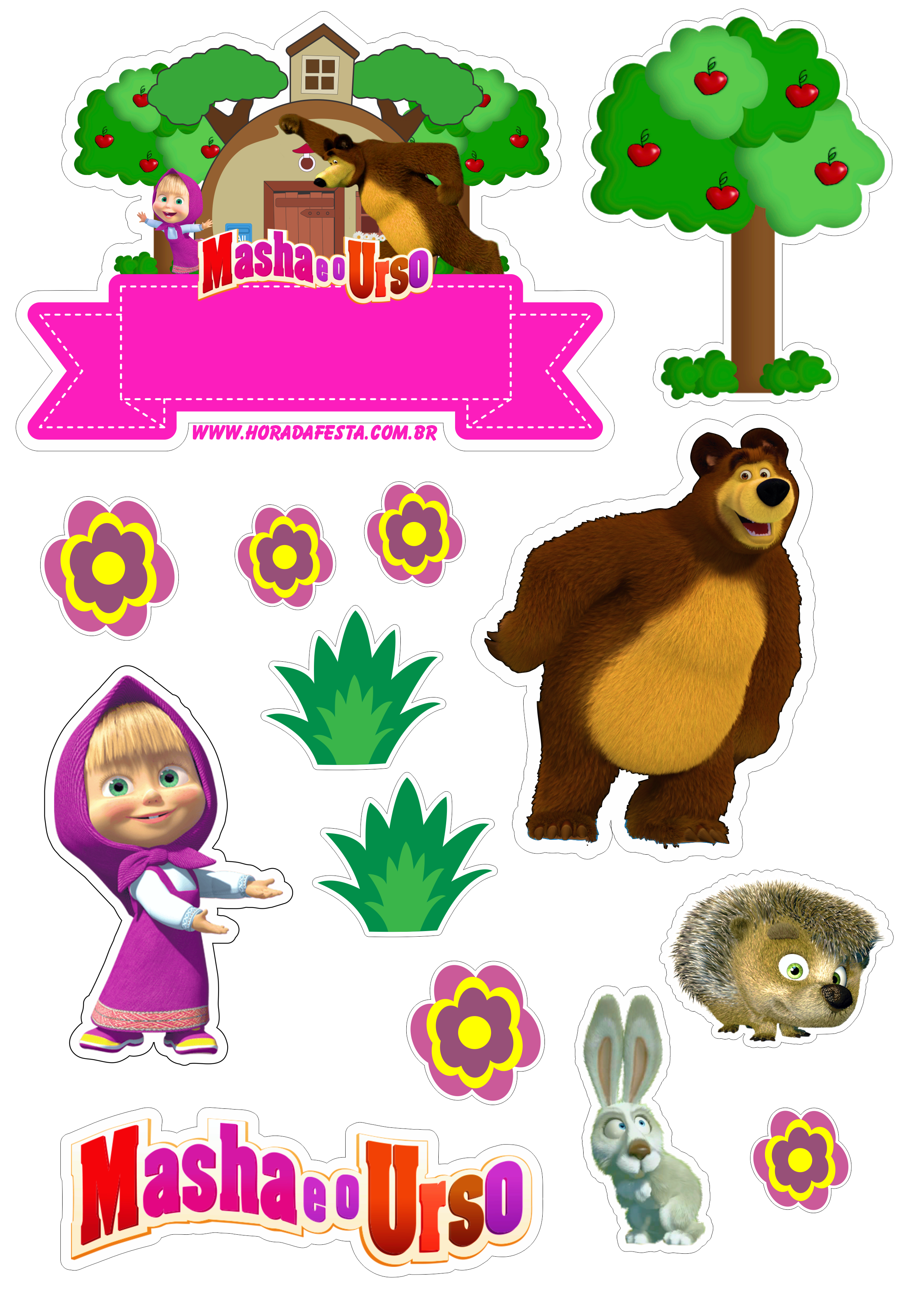 Festa de aniversário topo de bolo Masha e o Urso papelaria criativa animais na floresta casinha decoração de festa infantil png