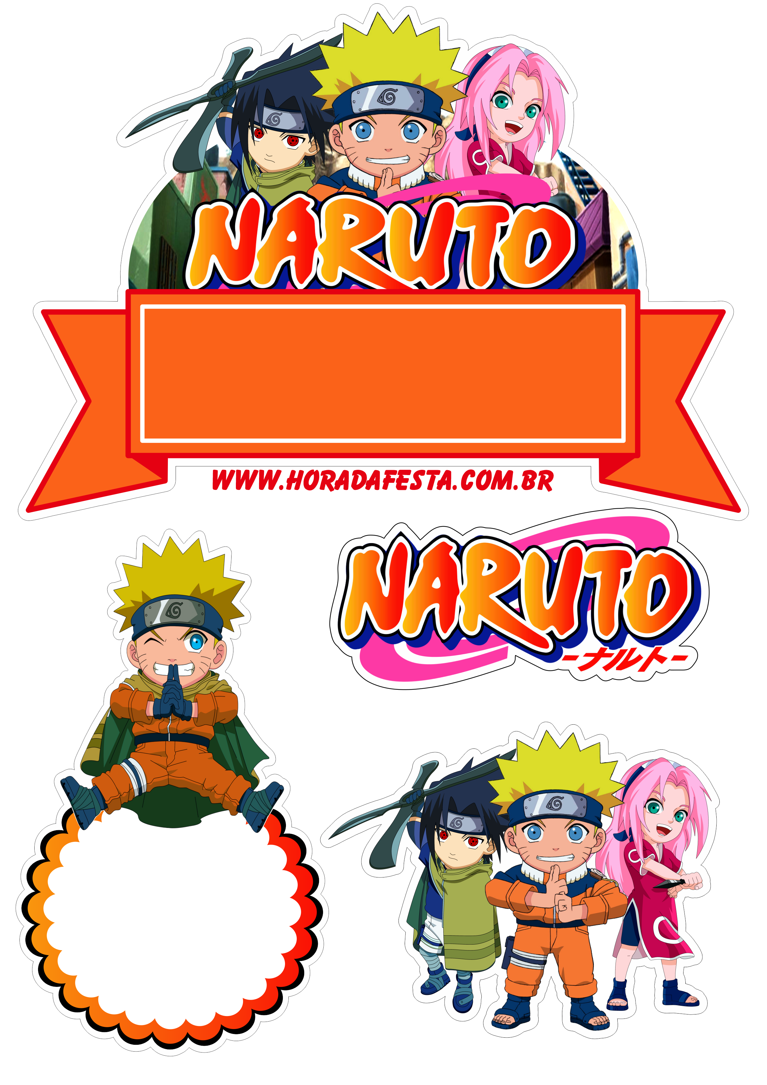 Topo de bolo naruto  Festa infantil naruto, Bolo naruto, Naruto