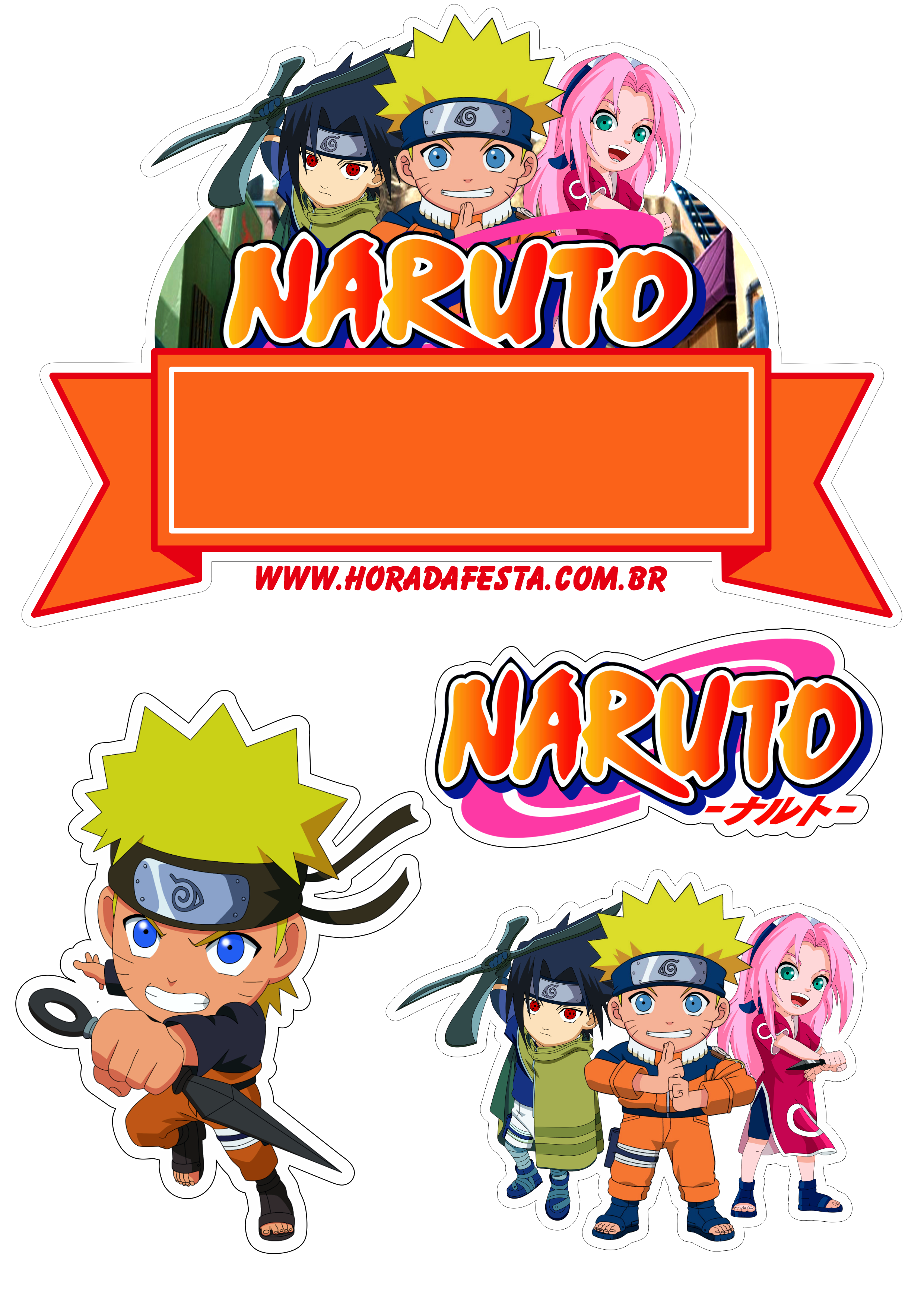 Naruto clássico topo de bolo para imprimir festa infantil artigos