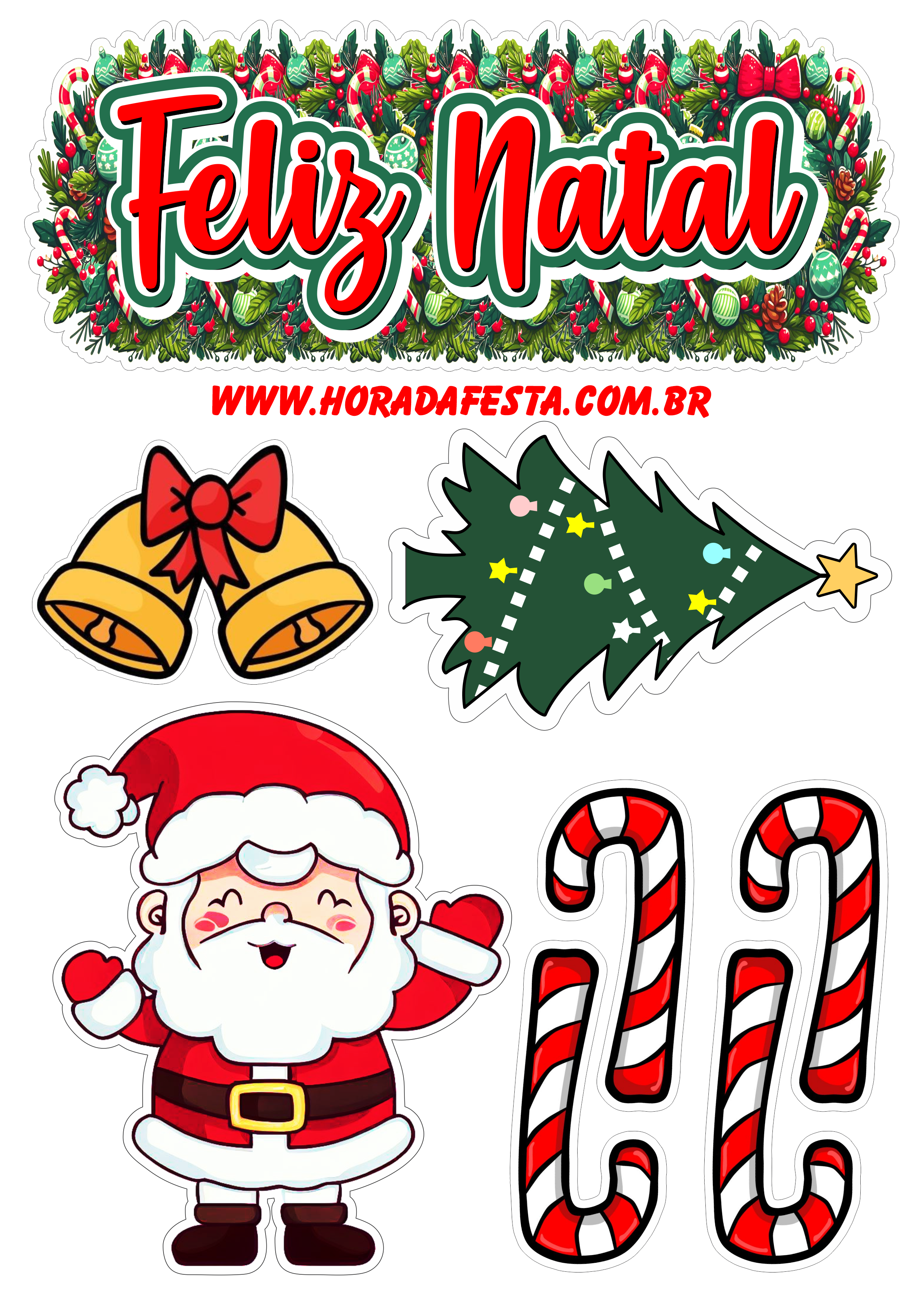 Topo de bolo para imprimir feliz natal papai noel design aniversário festa sinos doces e árvore de natal png