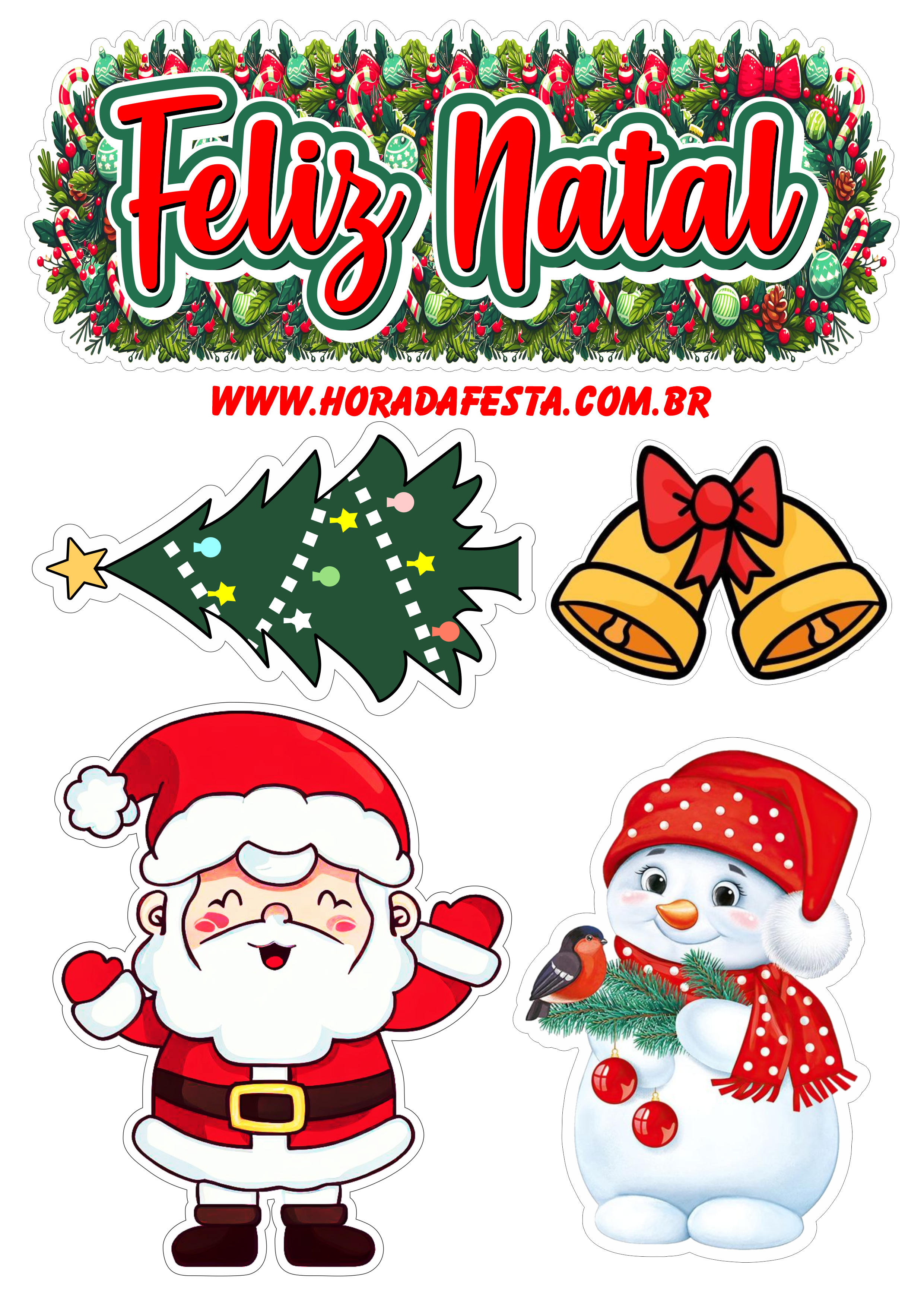 Topo de bolo para imprimir feliz natal papai noel design aniversário festa sinos doces árvore de natal e boneco de neve png