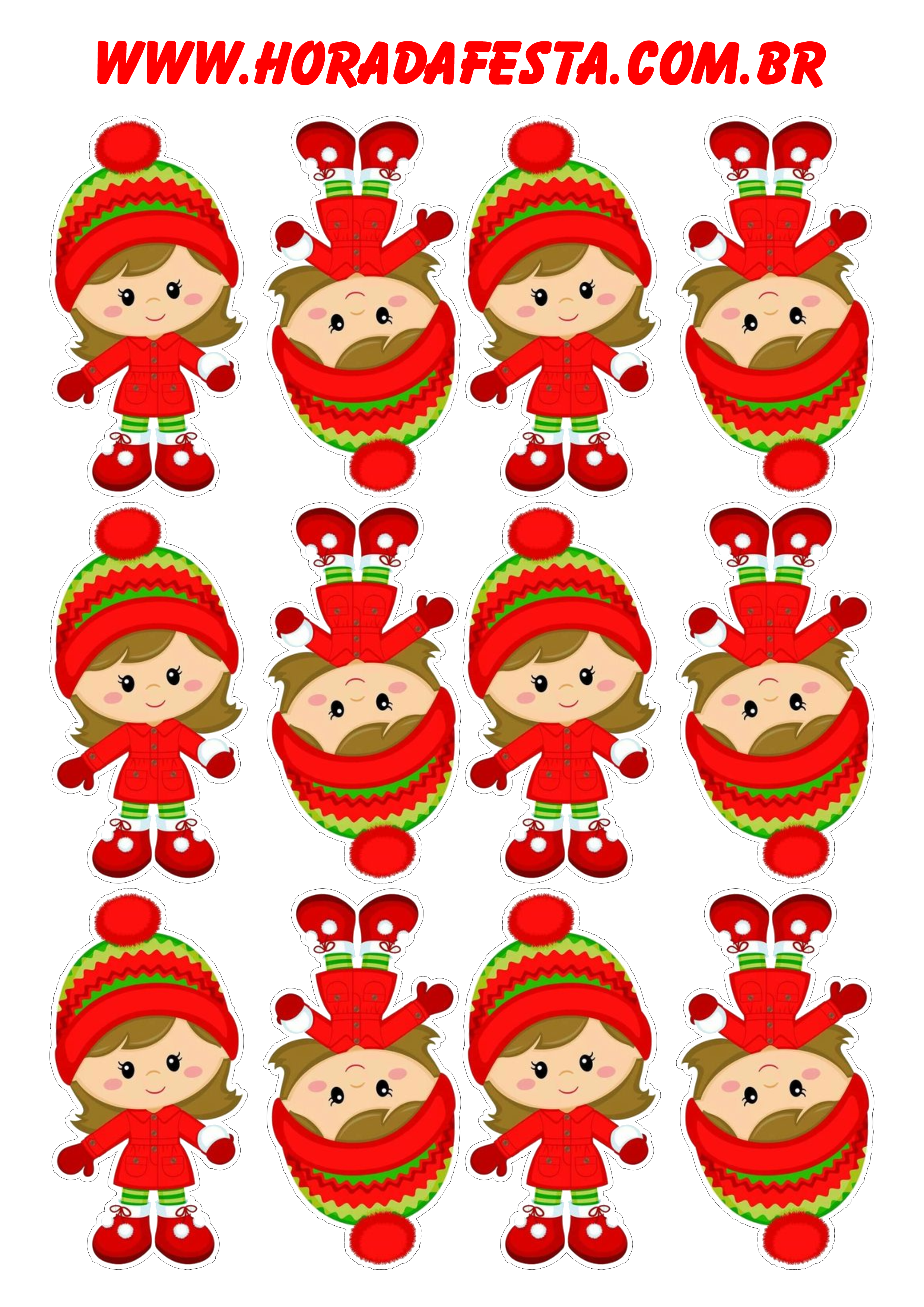 Decoração de natal adesivos para imprimir menina com roupa de frio png