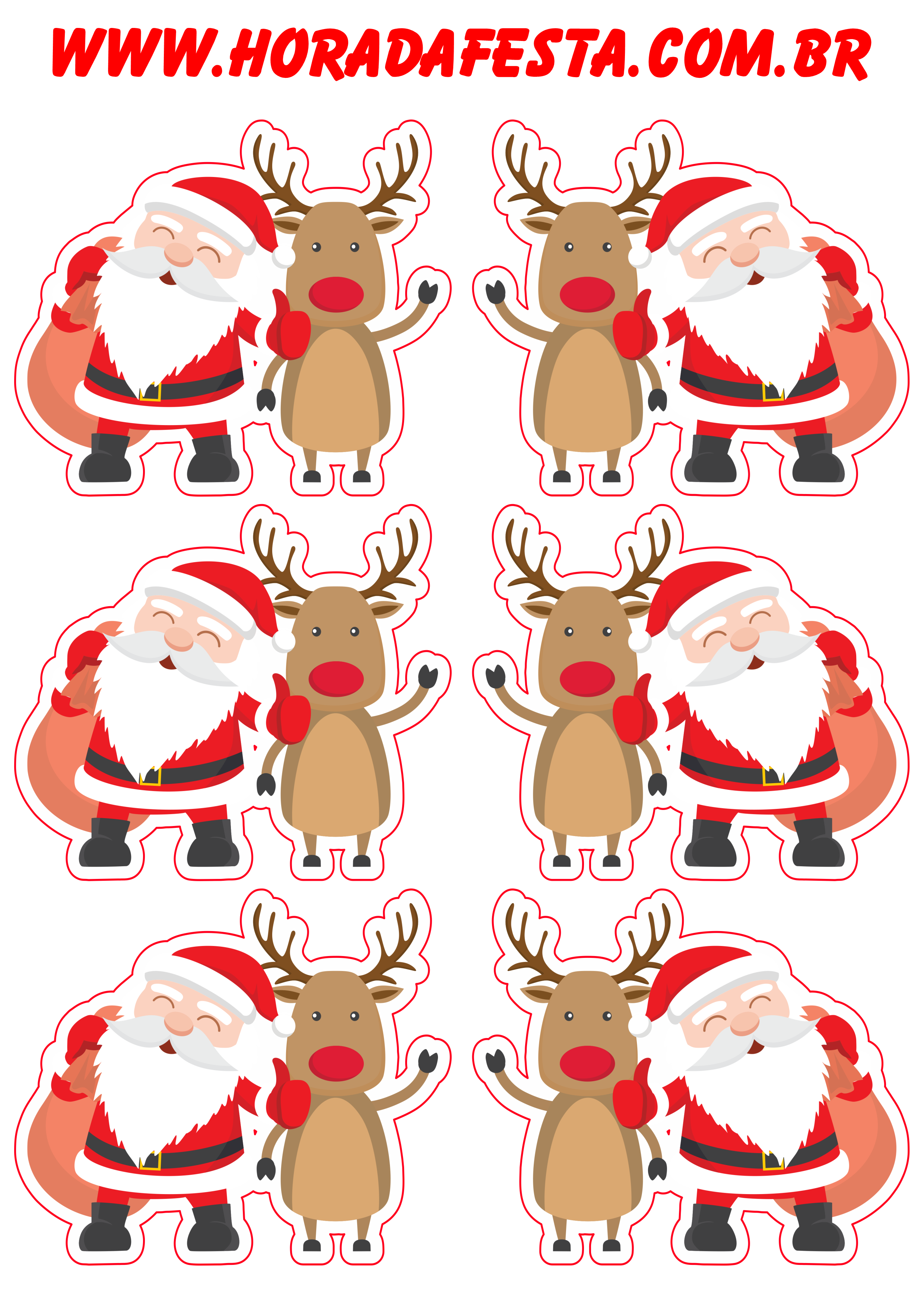Decoração de natal adesivos para imprimir Papai Noel e sua rena png