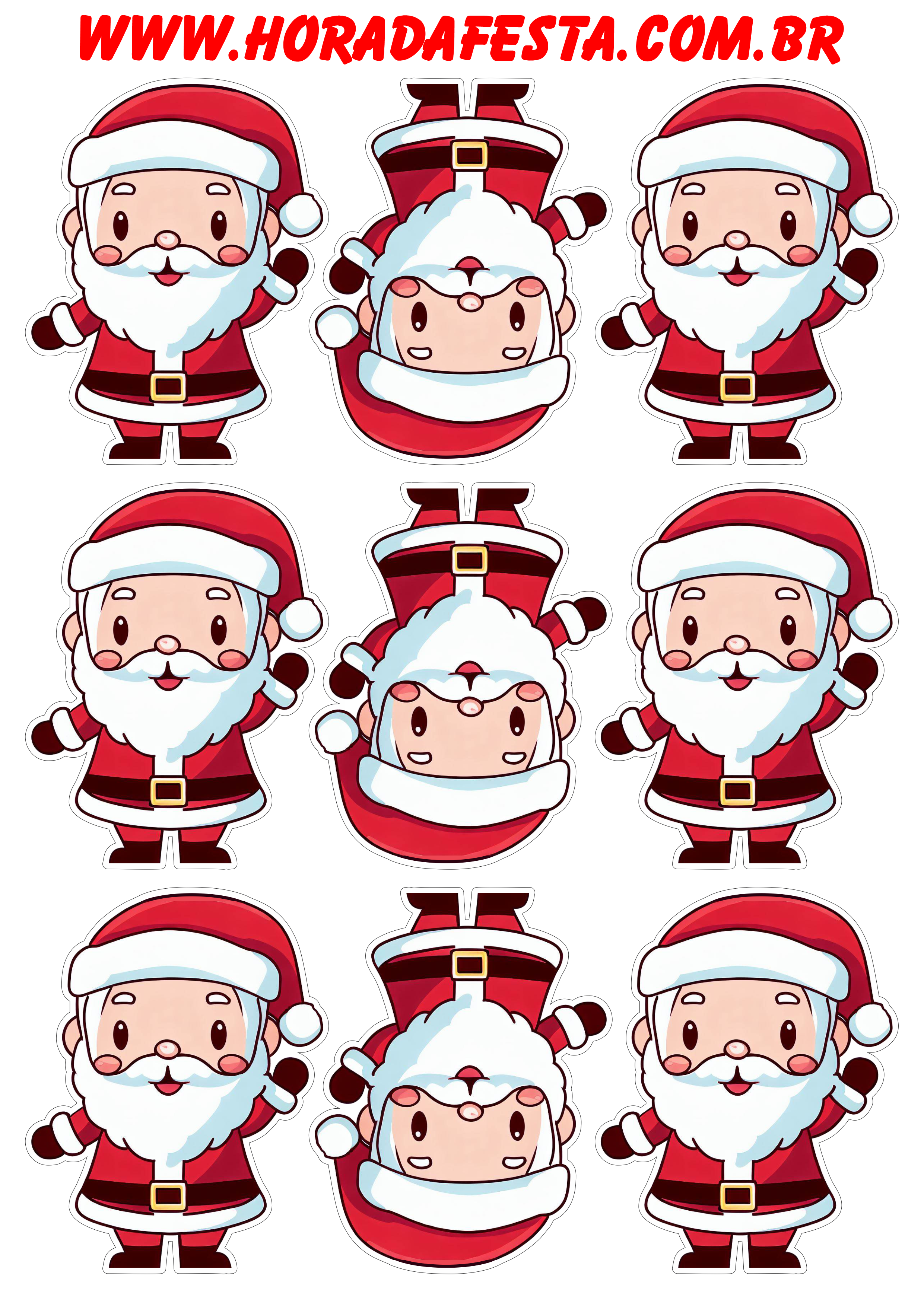 Decoração de natal adesivos para imprimir Papai Noel fofinho papelaria criativa tesourete png