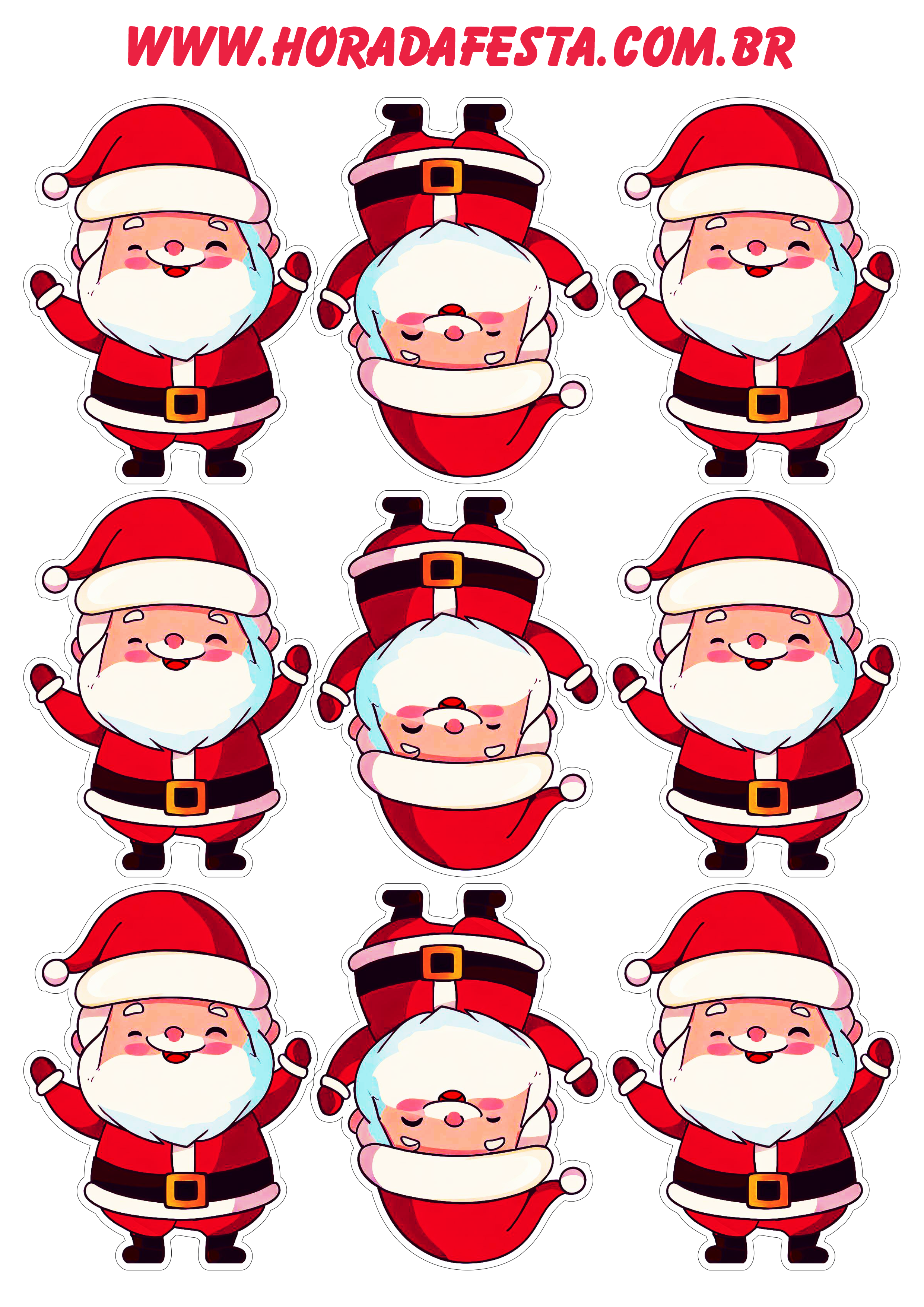 Decoração de natal adesivos para imprimir Papai Noel fofinho artes gráficas personalizados png