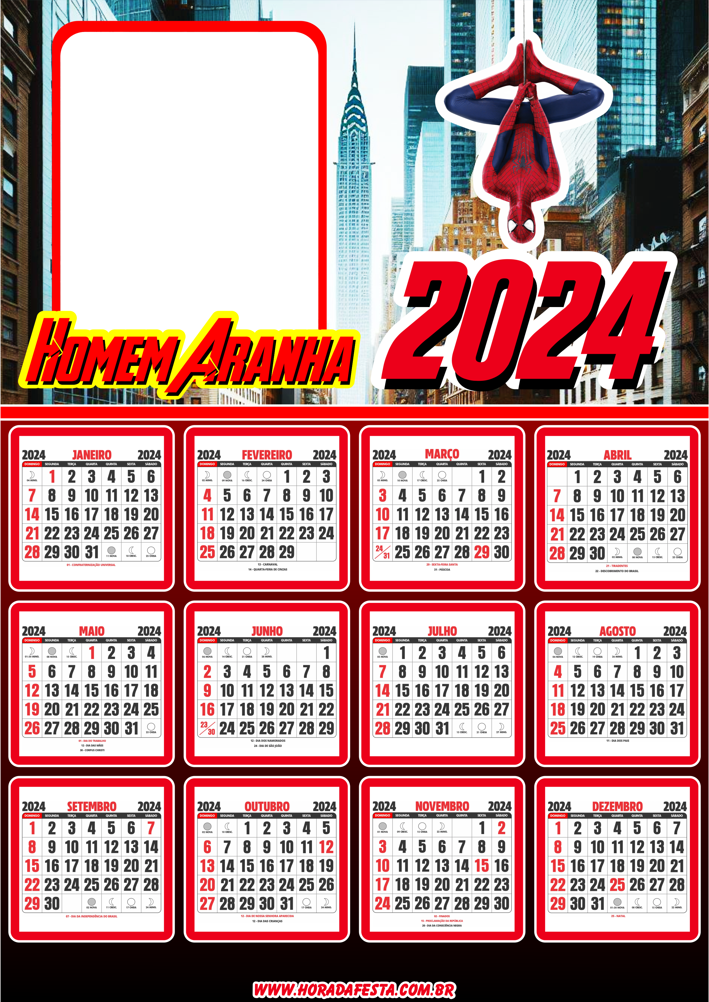 Moldura Calendário 2024 Marvel Homem Aranha PNG 