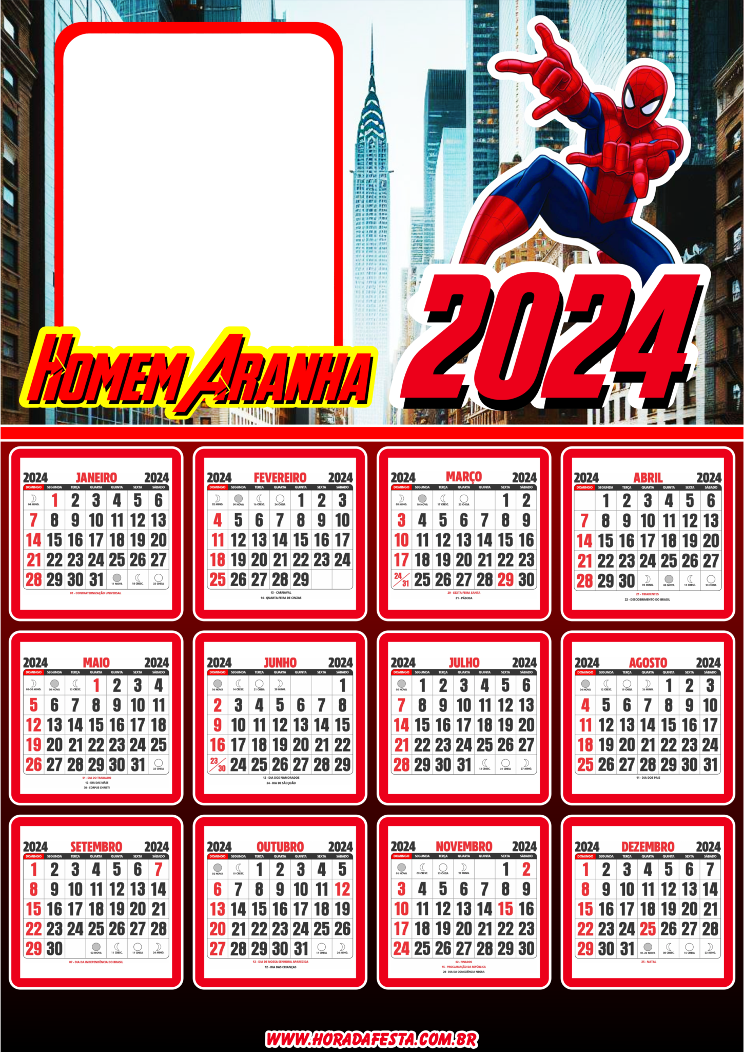 Moldura Calend Rio 2024 Marvel Homem Aranha Pronto Para Editar E   Horadafesta Calendario 2024 Homem Aranha17 1450x2048 