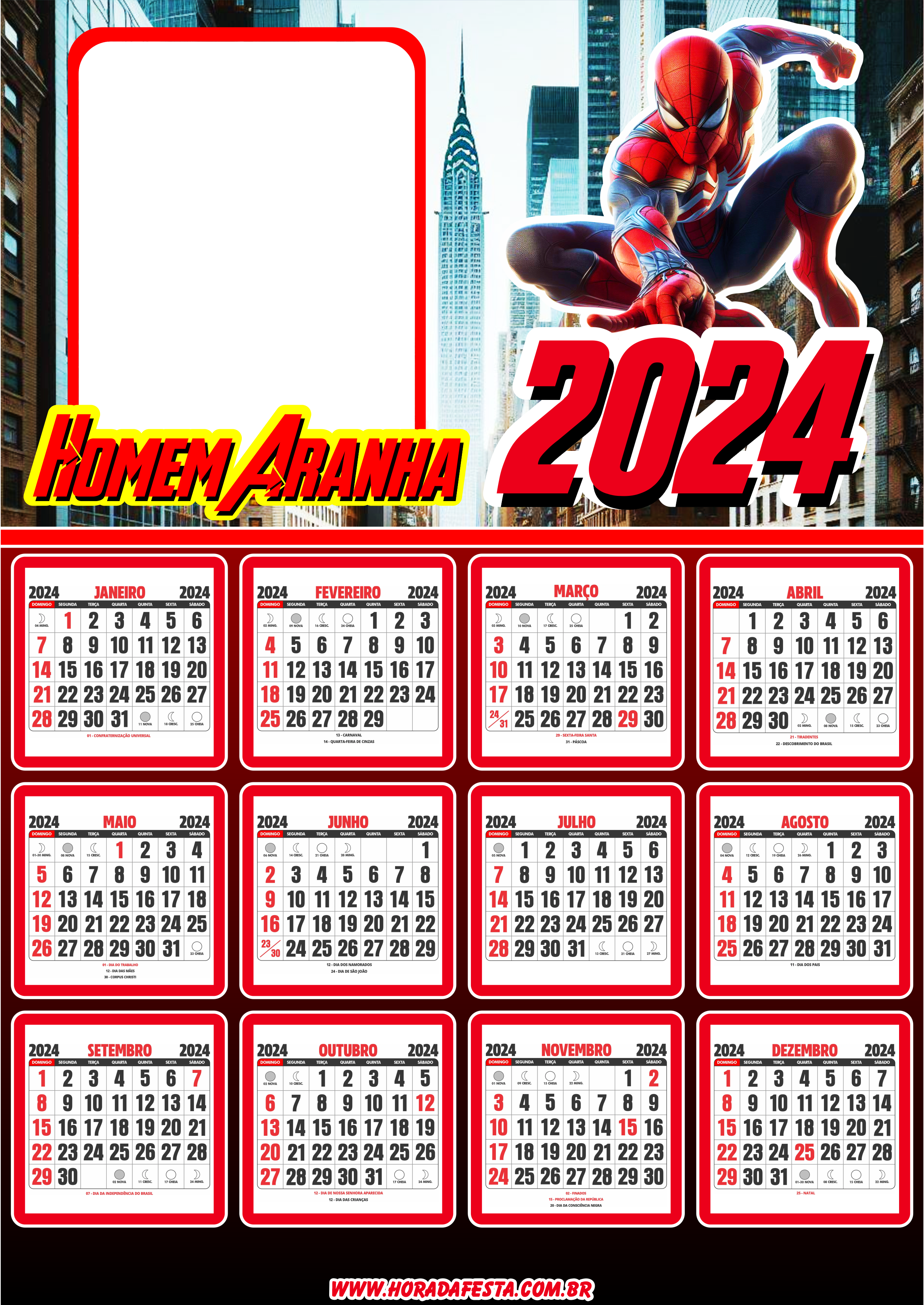 Moldura Calendário 2024 Homem Aranha PNG 