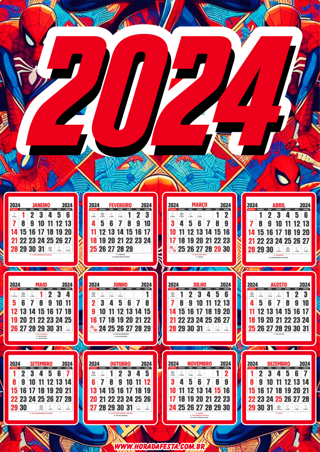 Calend Rio 2024 Personalizado Marvel Super Her I Homem Aranha Png   Horadafesta Calendario 2024 Homem Aranha6 1086x1536 