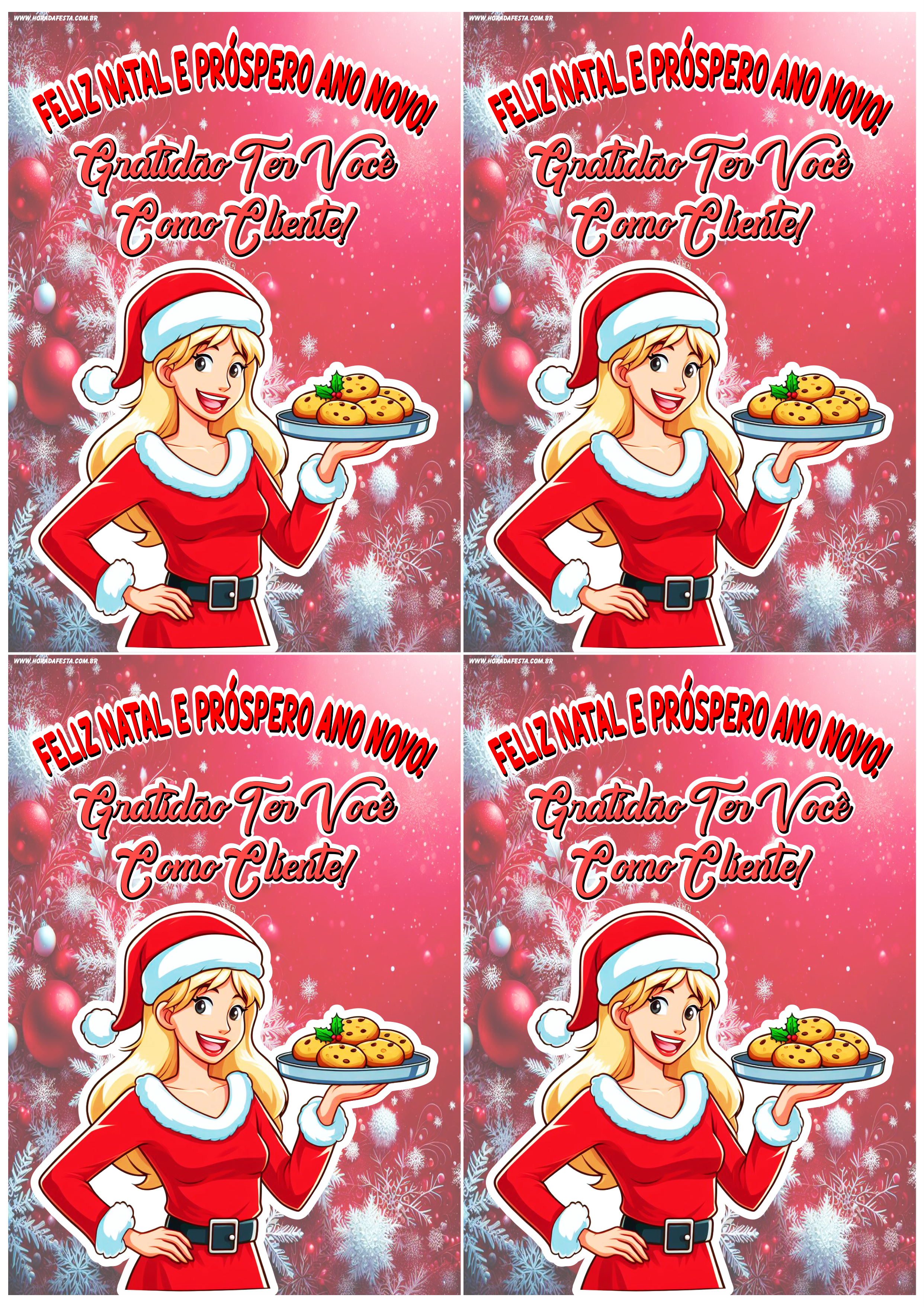 Feliz Natal e próspero ano novo cartão de agradecimento para cliente pronto para imprimir artes gráficas 4 imagens png