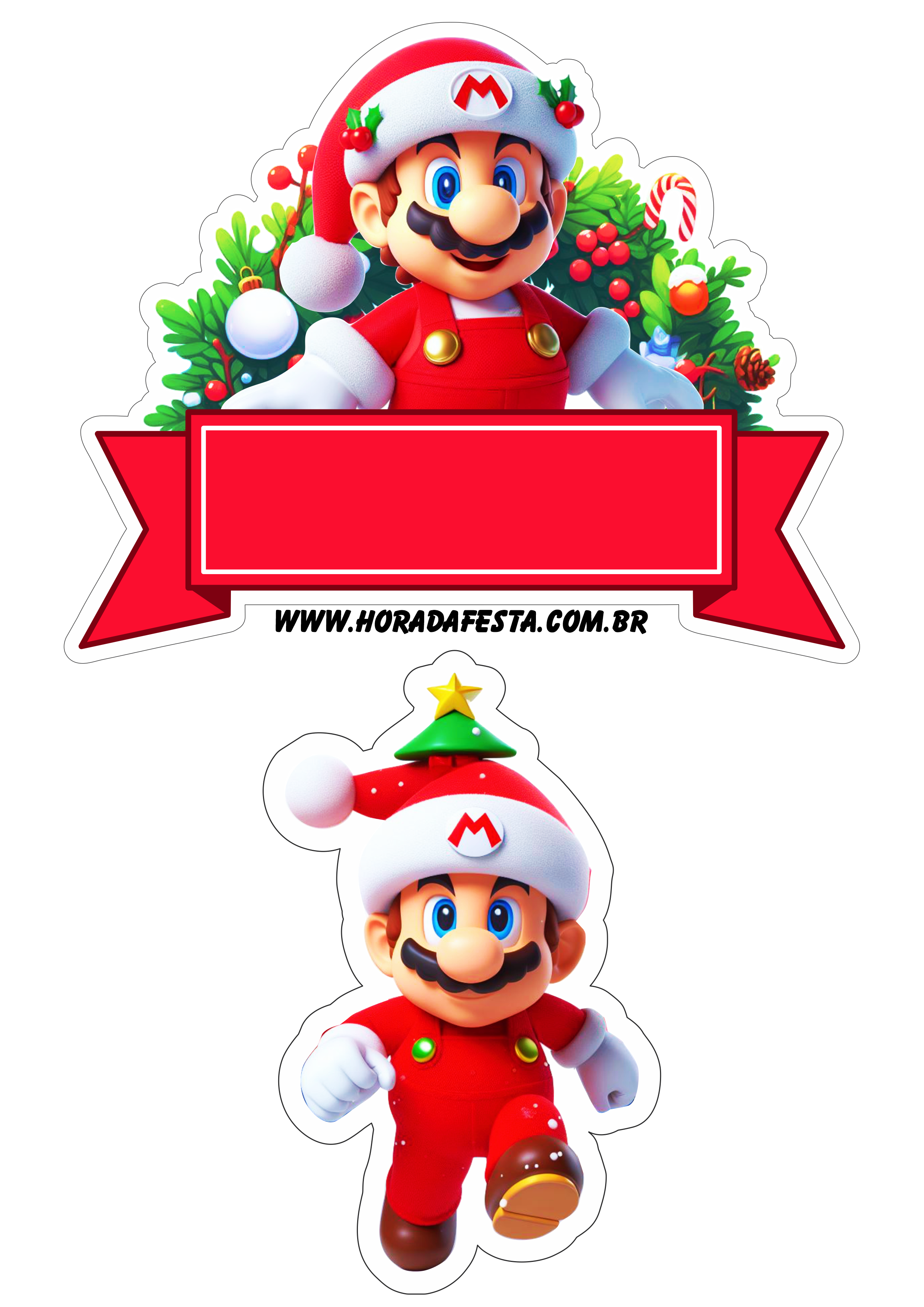 Decoração de natal Mario Bros topo de bolo para imprimir png