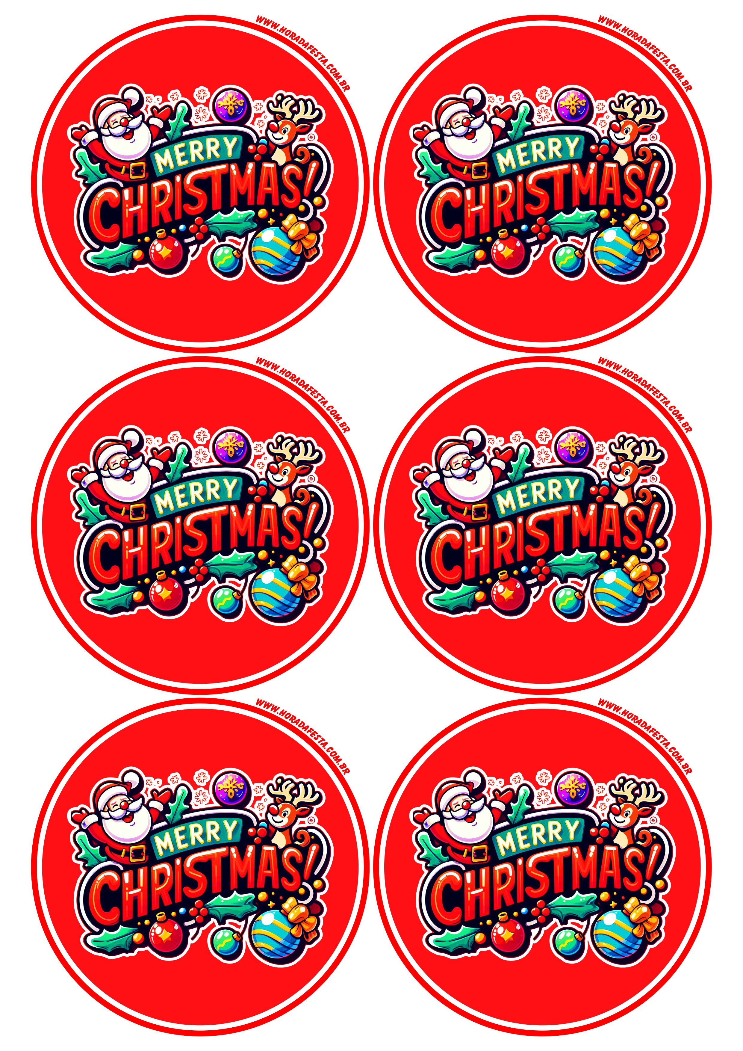 Merry Christmas adesivo redondo decoração 6 imagens png
