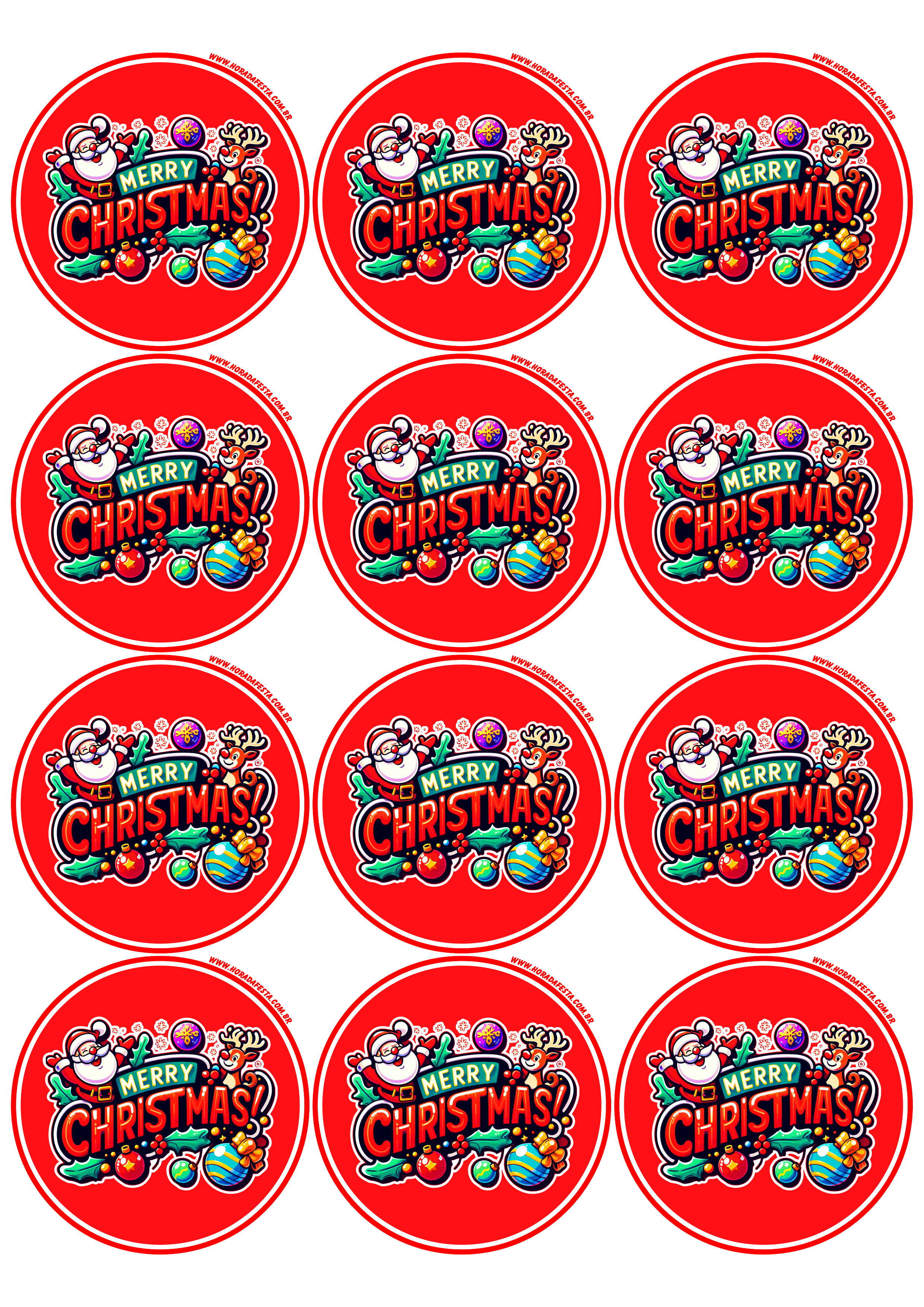 Merry Christmas adesivo redondo decoração 12 imagens png