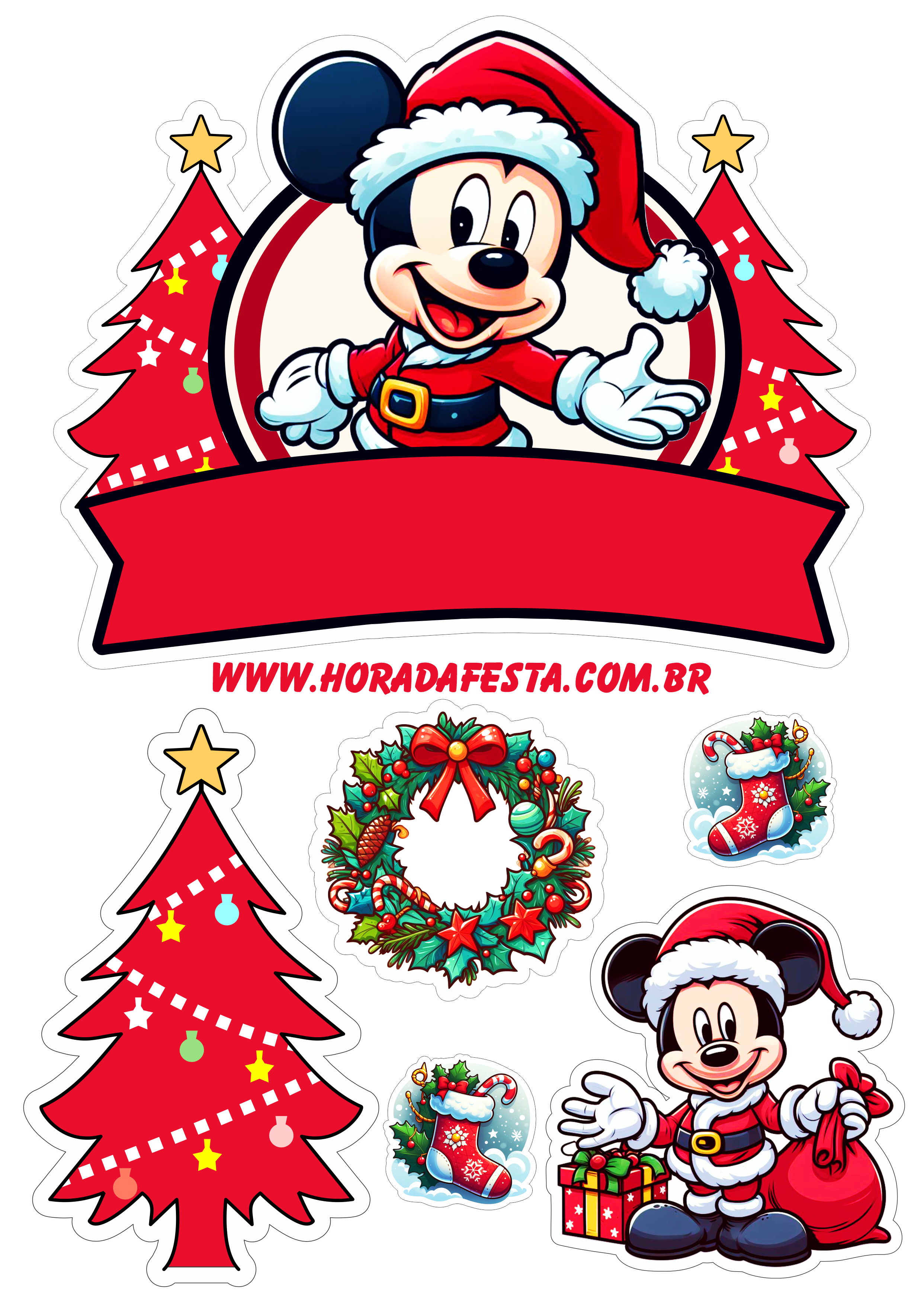 Mickey mouse topo de bolo para baixar decoração de natal faça a sua festa artigos de papelaria disney plus guirlanda png