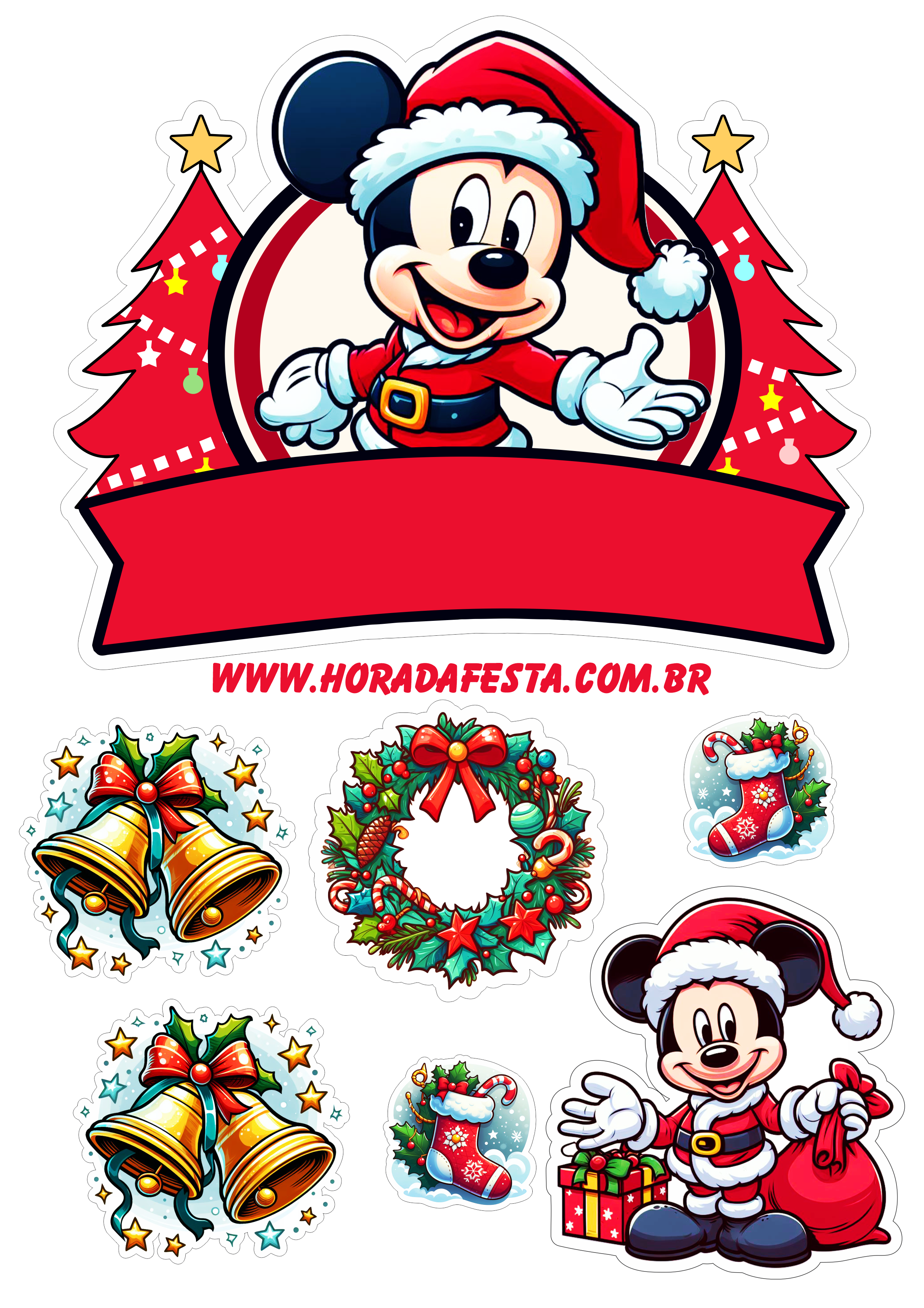 Mickey mouse topo de bolo para baixar decoração de natal faça a sua festa artigos de papelaria disney plus sinos png