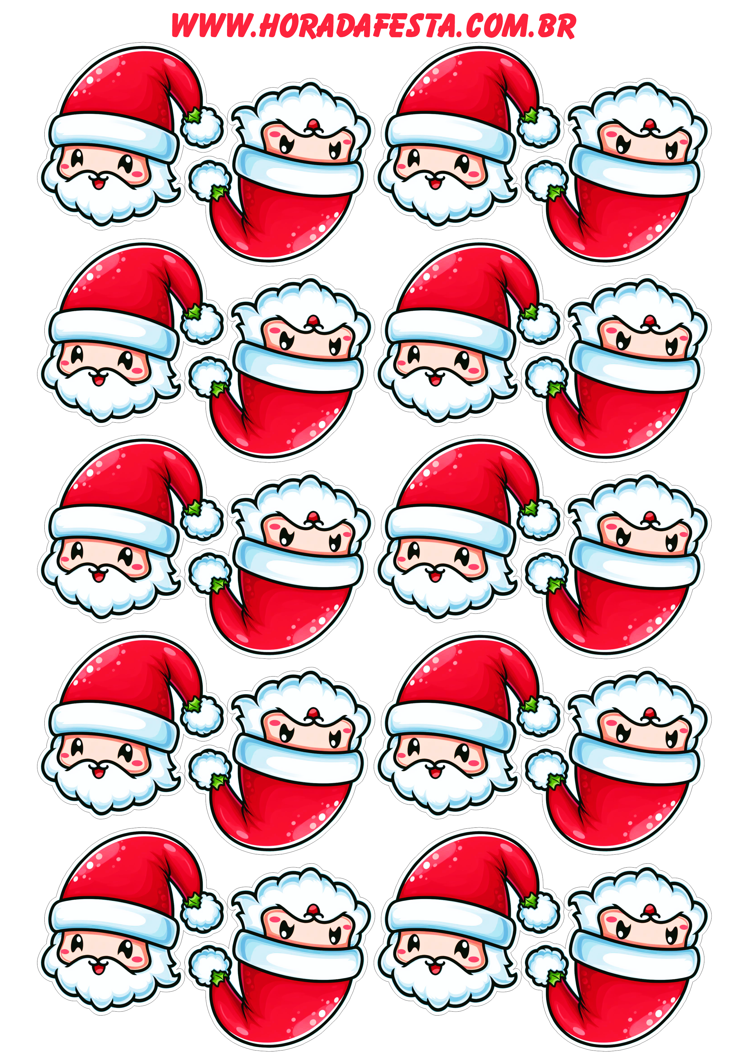 Decoração de natal adesivos para imprimir Papai Noel stickers desenho simples png