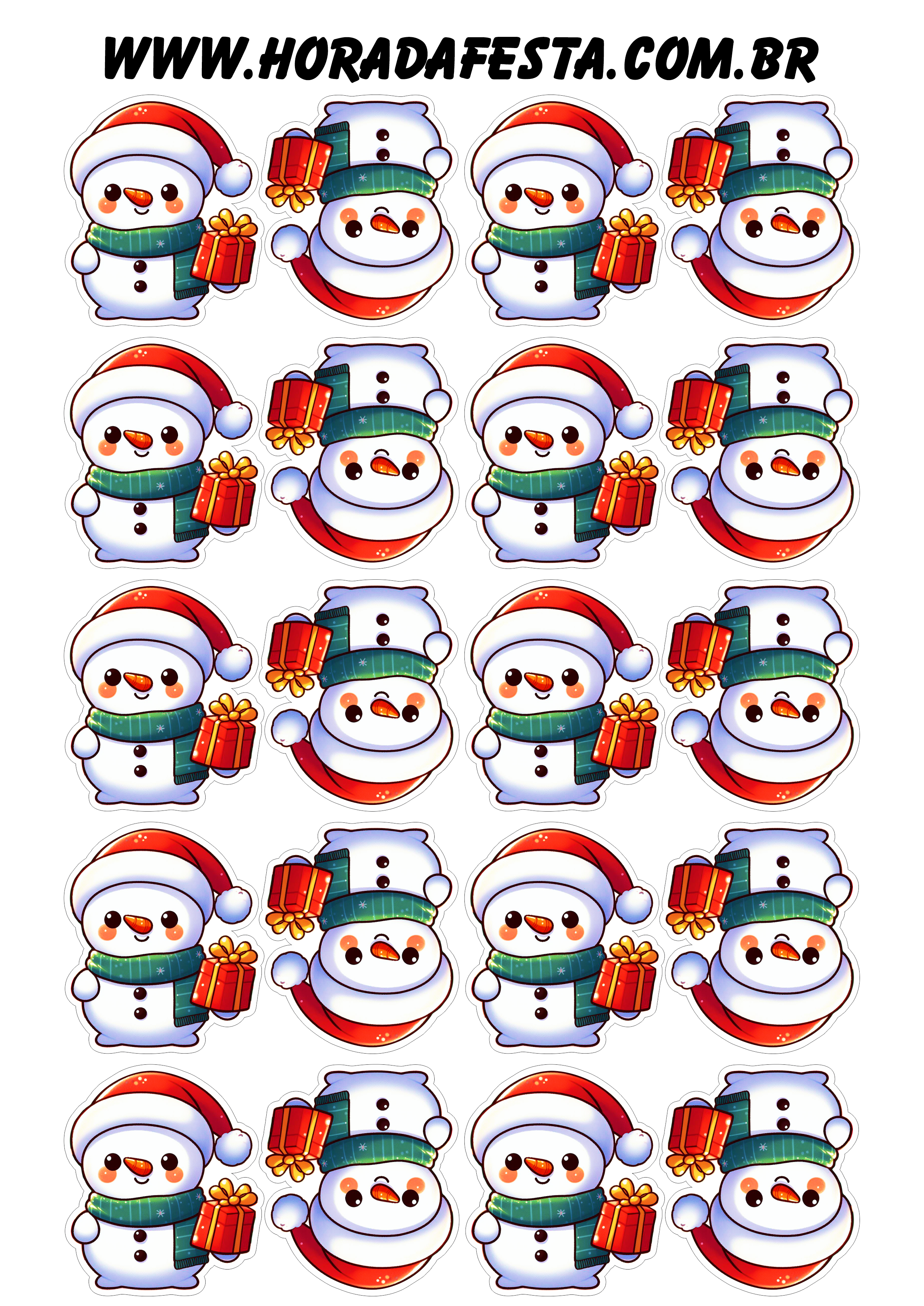 Decoração de natal adesivos para imprimir boneco de neve fofinho com contorno para recorte artigos de festa tags png