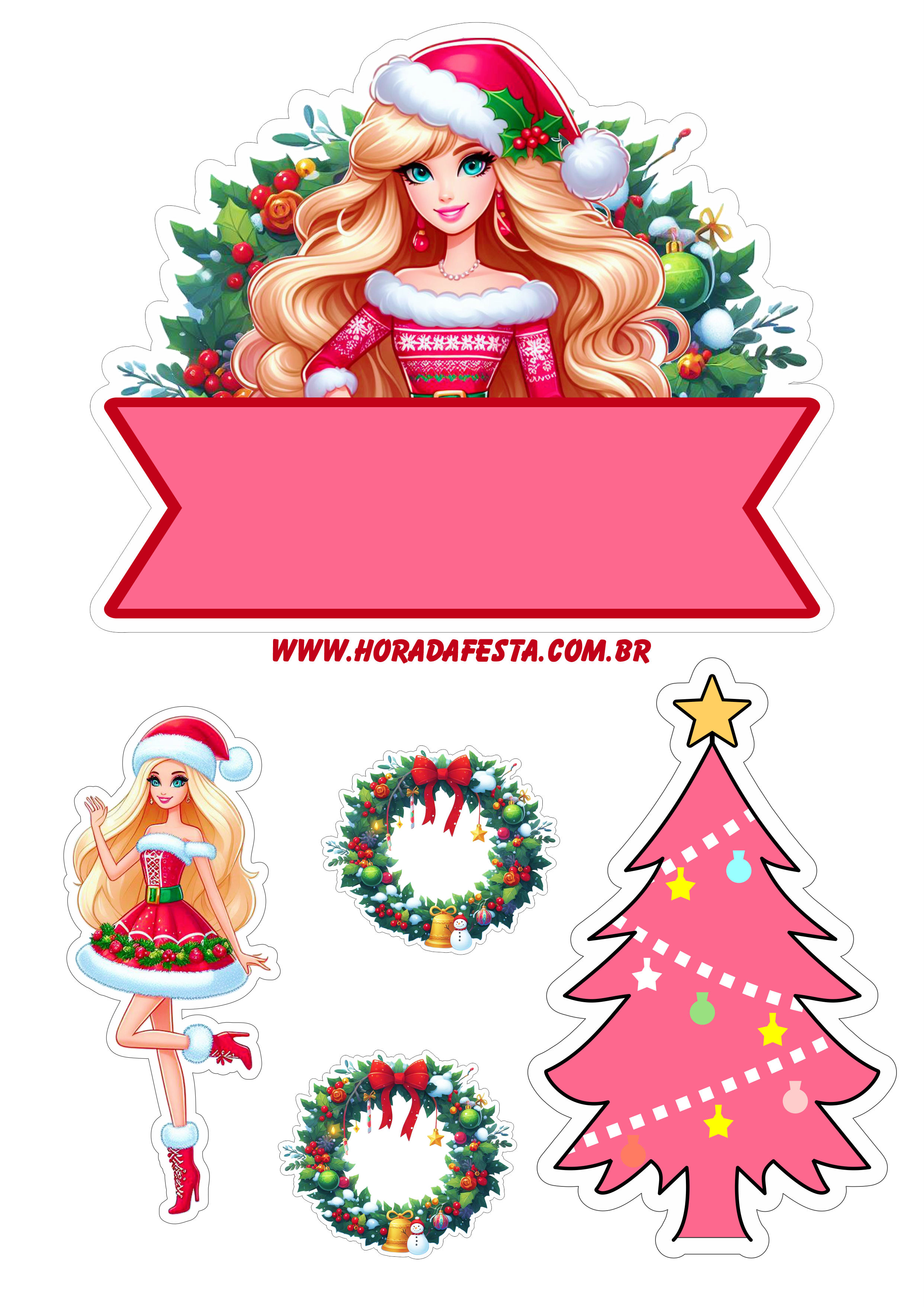 Natal da Barbie topo de bolo para imprimir árvore de natal png
