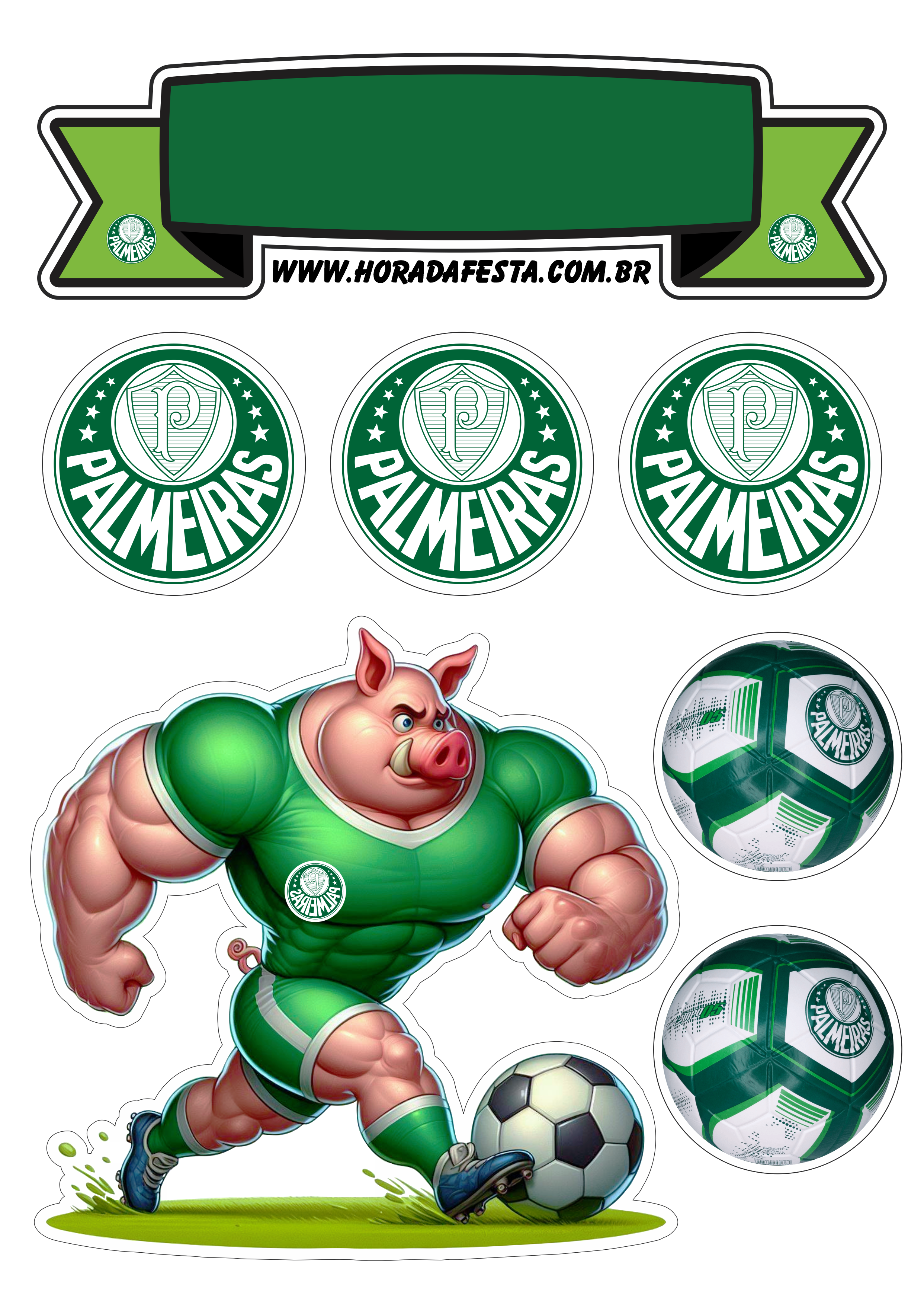 Palmeiras campeão de futebol topo de bolo para imprimir festa de aniversário porco mascote festa pronta png