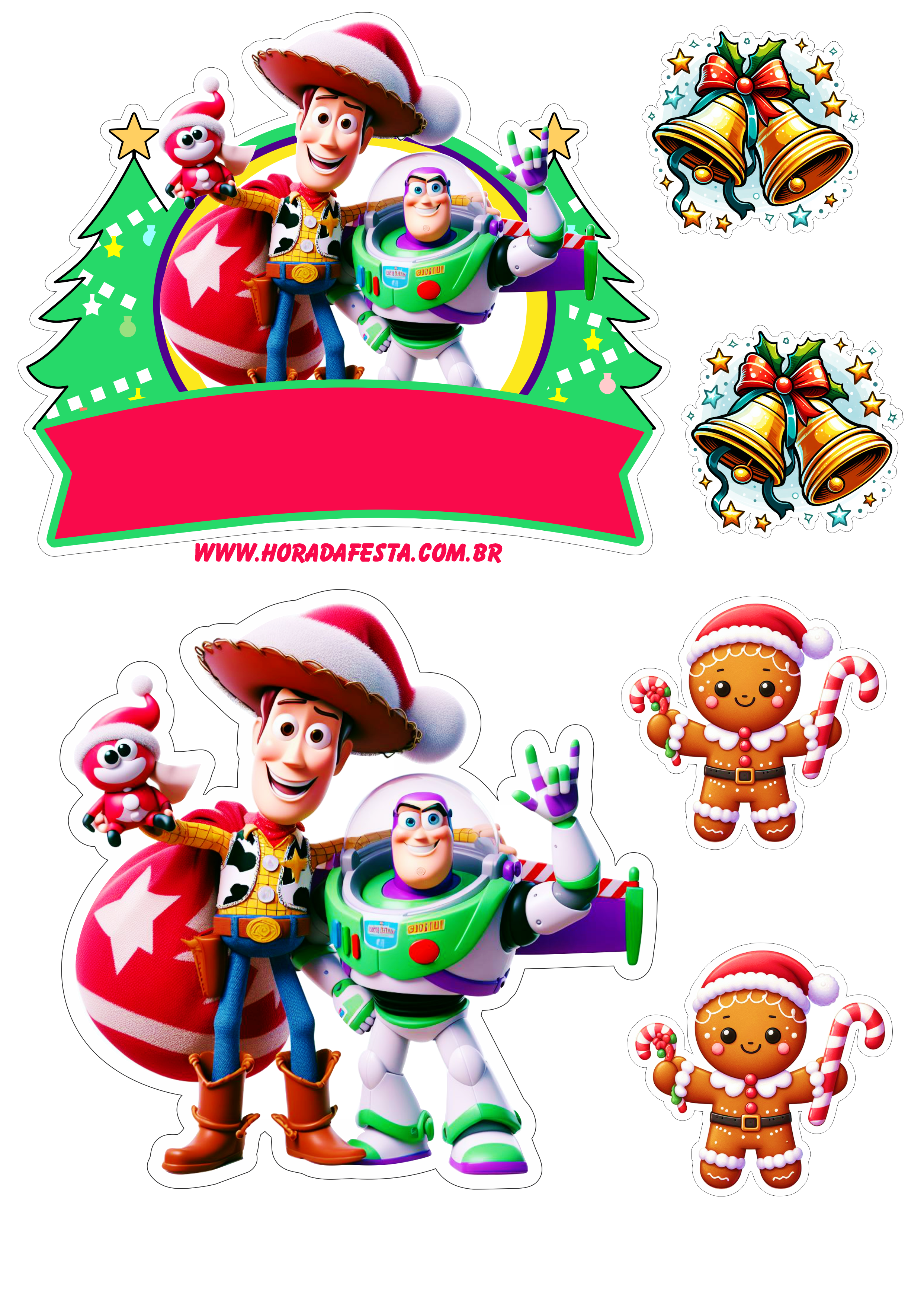 Toy Story especial de natal topo de bolo Woody e Buzz Lightyear Disney Pixar homem biscoito png