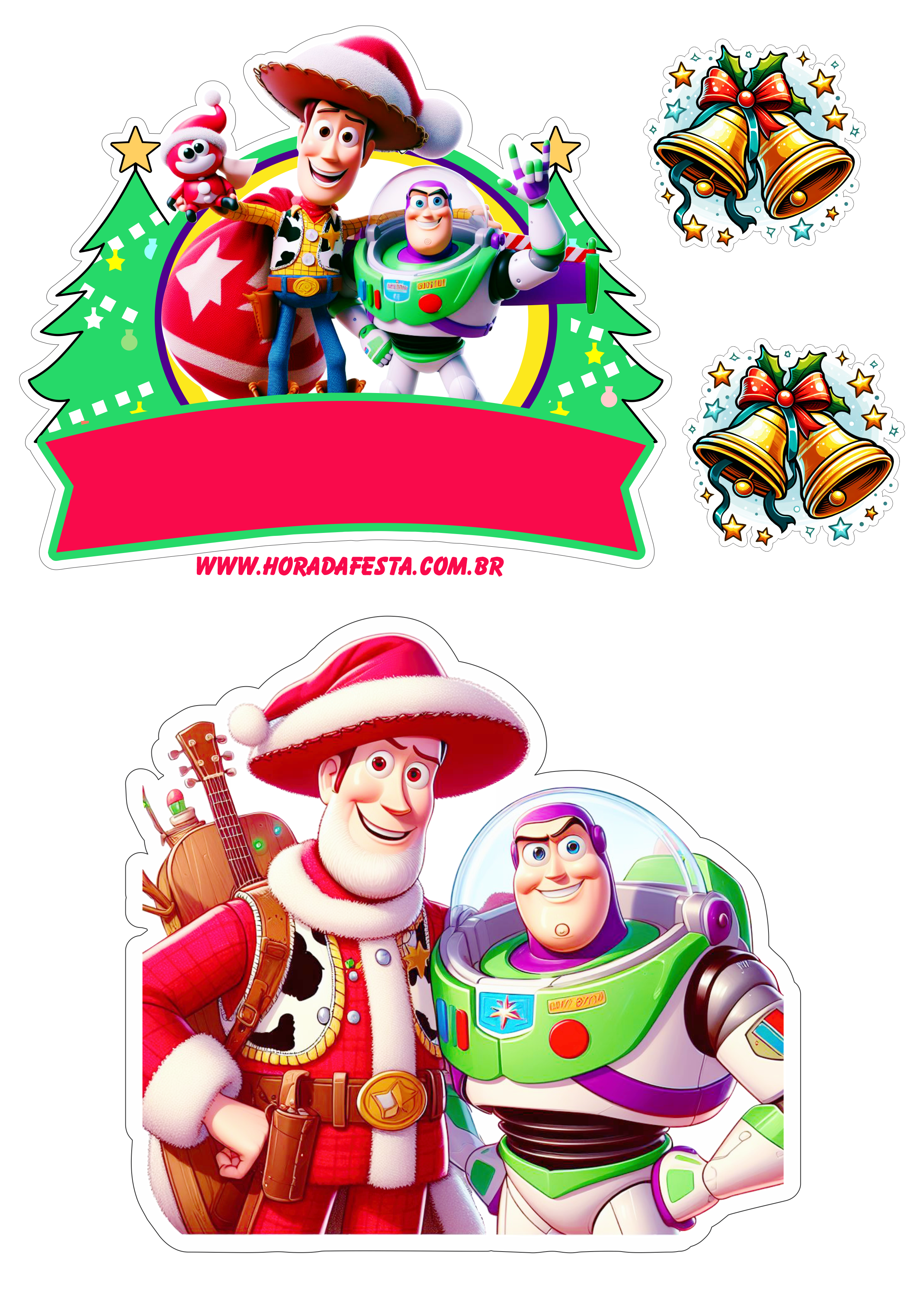 Toy Story especial de natal topo de bolo Woody e Buzz Lightyear Disney Pixar renda extra com personalizados png