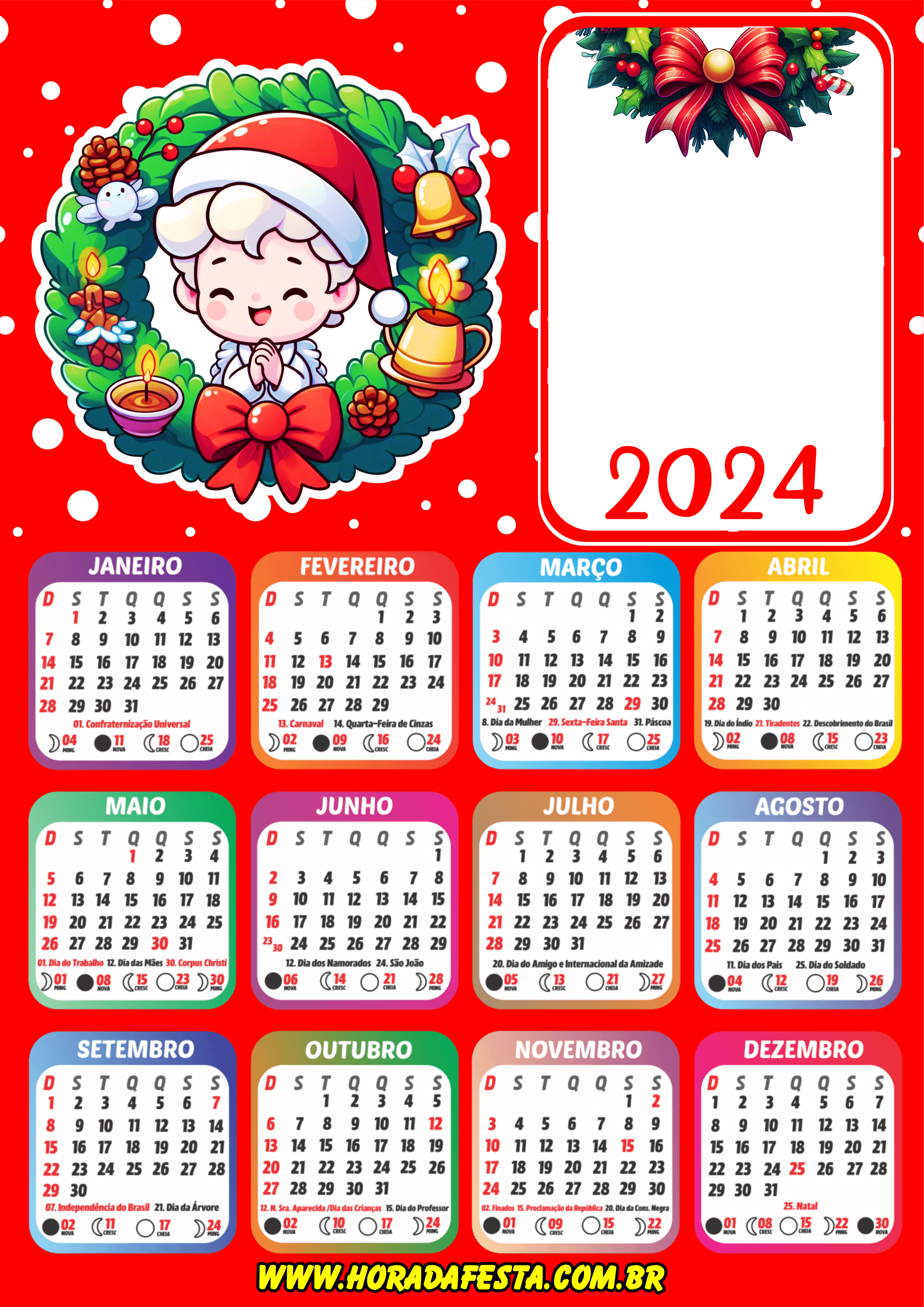 2024 calendário personalizado de natal guirlanda com anjinho png