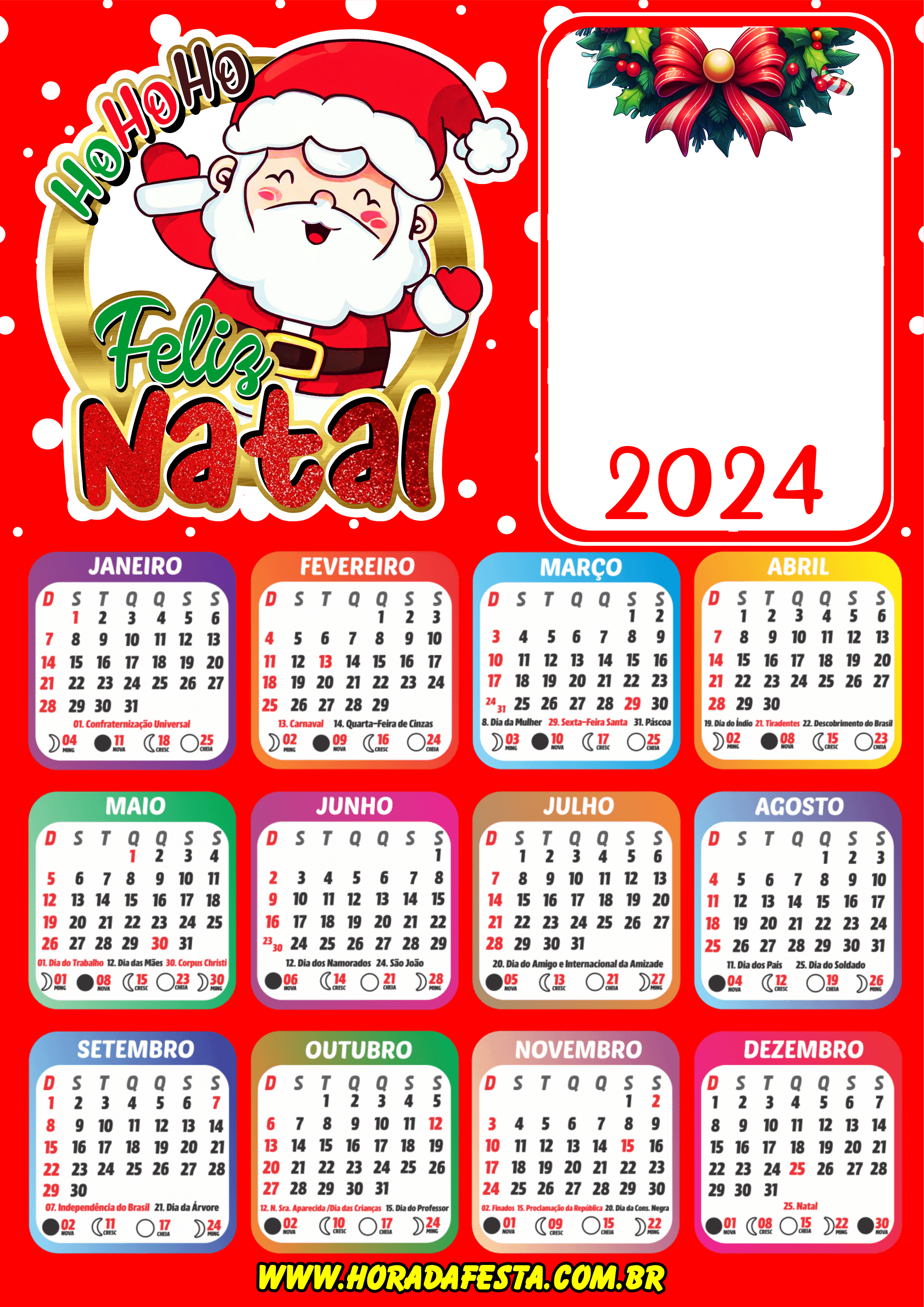 2024 calendário personalizado de natal Papai Noel desenho porta retrato decoração png