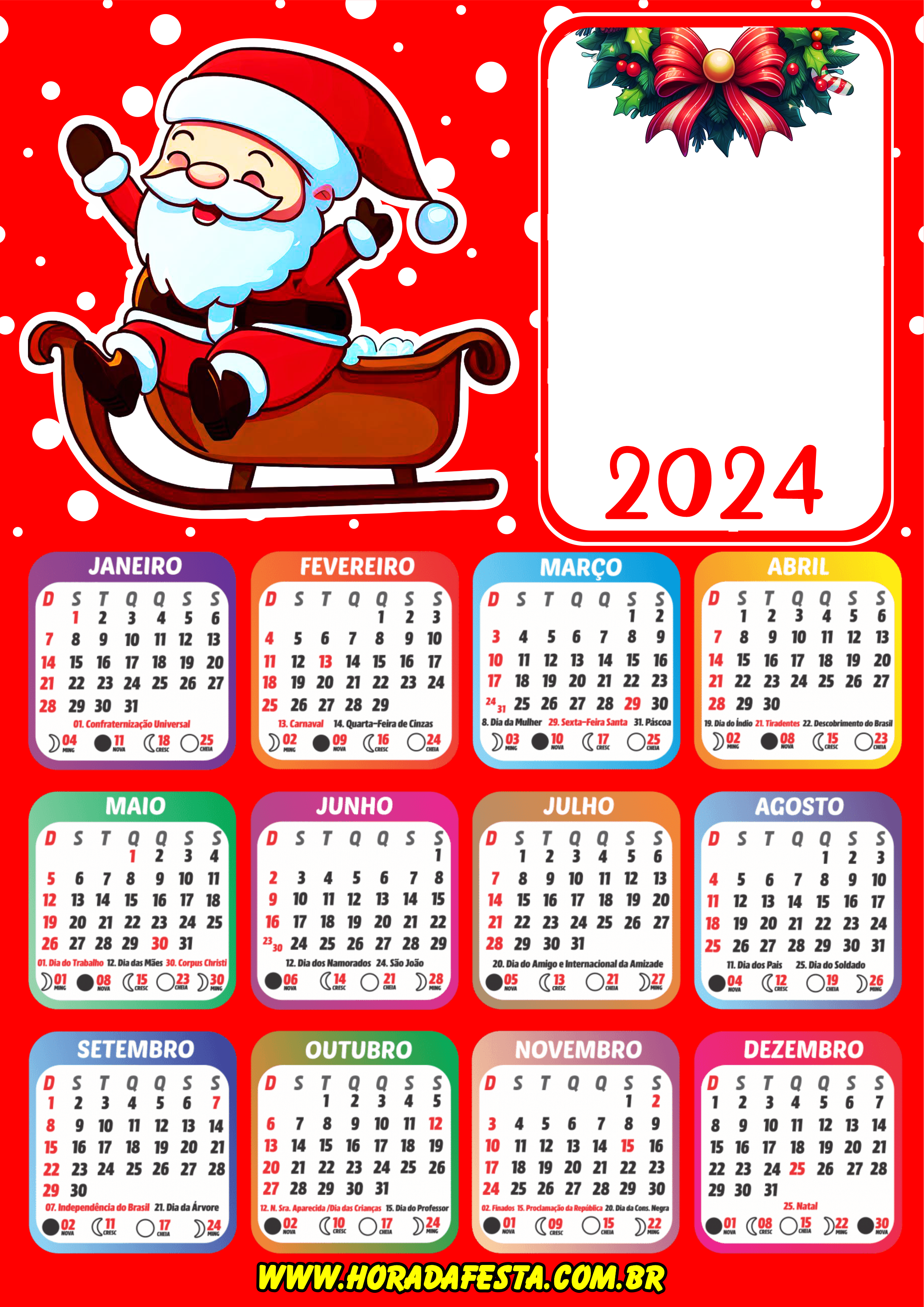 2024 calendário personalizado de natal Papai Noel no trenó png