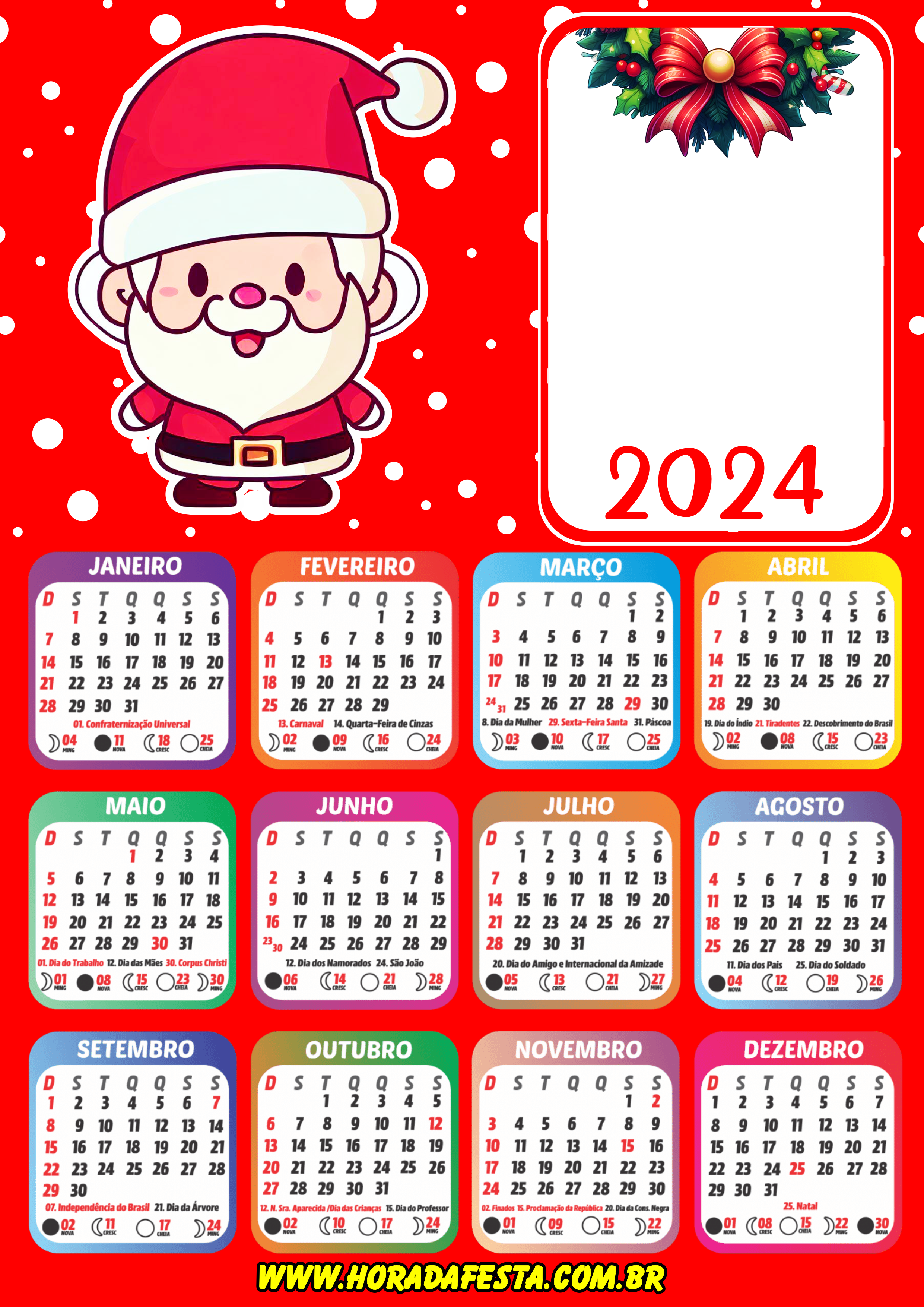 2024 calendário personalizado de natal Papai Noel fofinho png