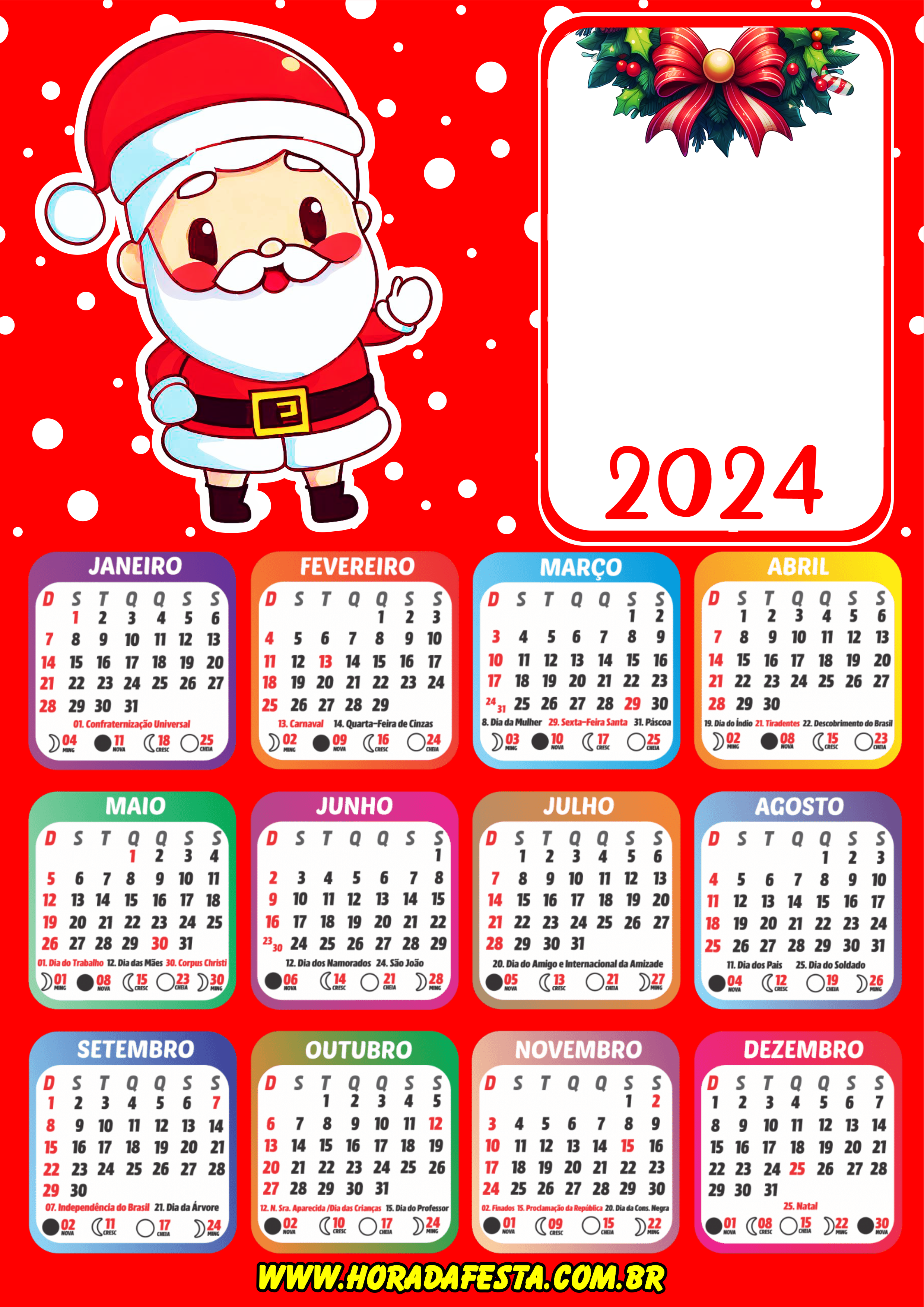 2024 calendário personalizado de natal Papai Noel fofinho cute png