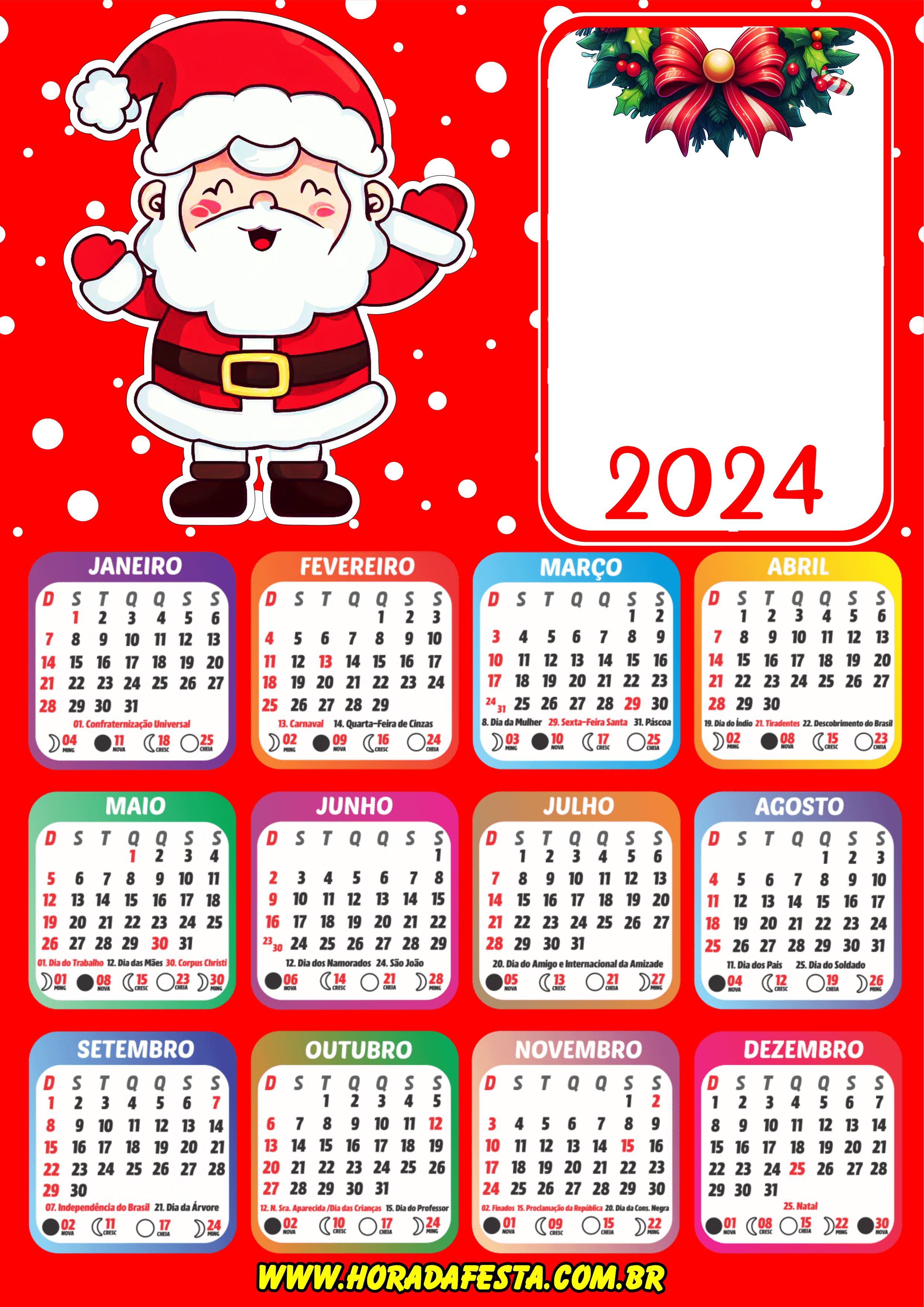 2024 calendário personalizado de natal Papai Noel fofinho cute datas png